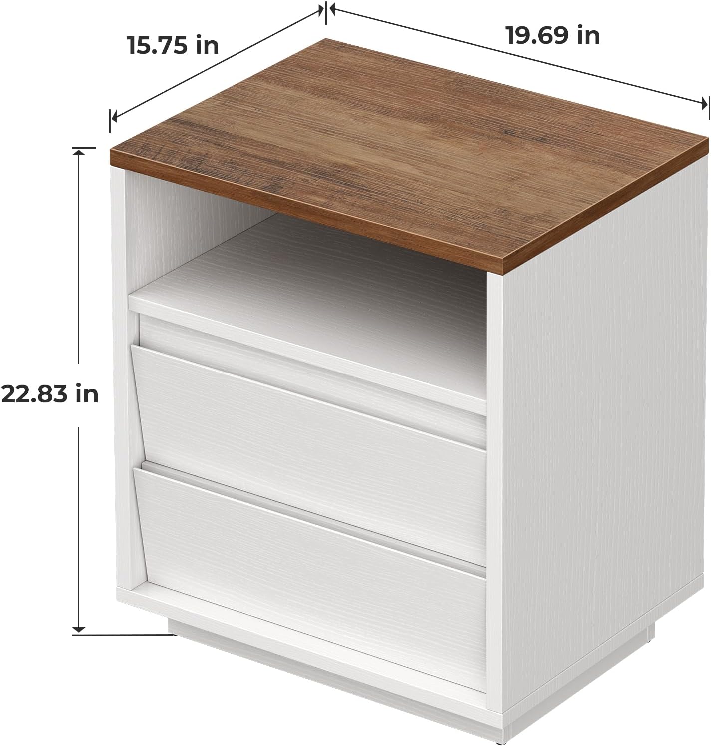 Tatub Nightstand with 2 Drawers, Wooden Night Stand Bedside Table with Cut-Out Handle, Large Sofa Side End Table for Bedroom, Antique White