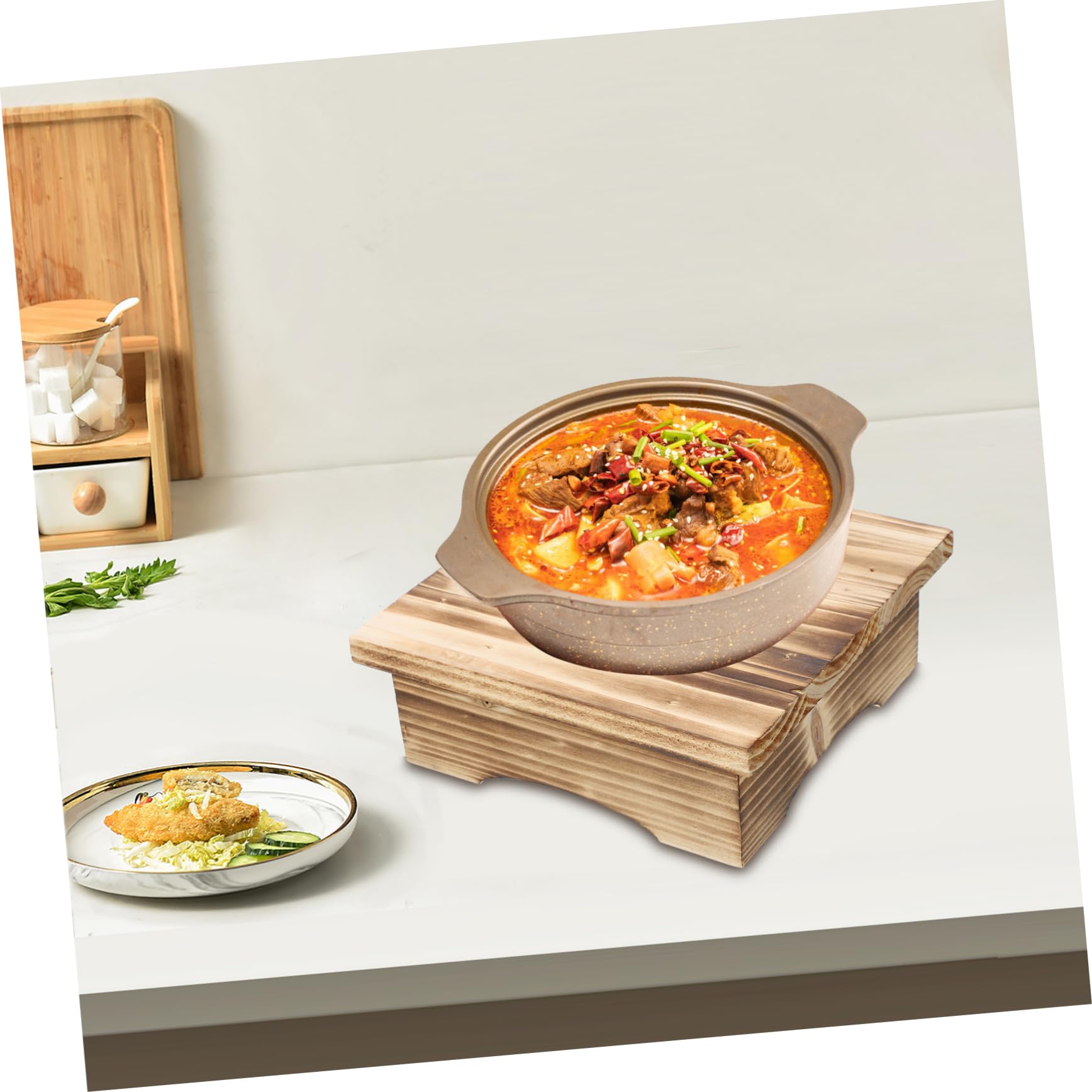 Unomor Wood Pot Stand for Stone Bowls Casserole Holder Elegant Korean Style Design Stable Support for Cooking Utensils for Restaurant and Home Use