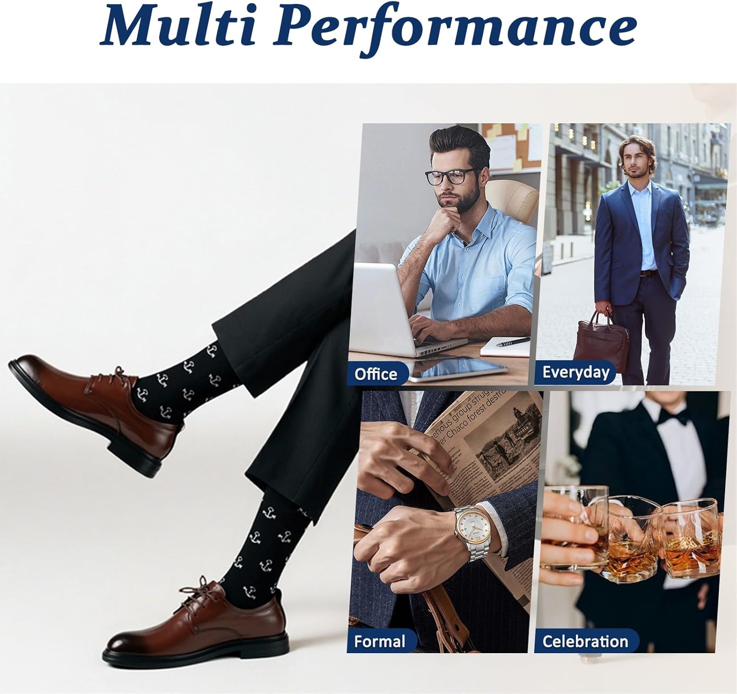 COOVAN Mens Dress Socks Bamboo Rayon Crew Business 6 Pairs Soft Thin Lightweight Socks for Men - Image 2