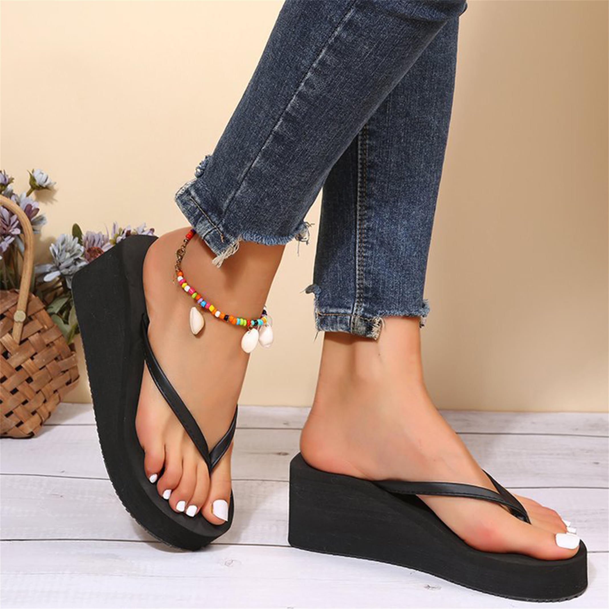 New front Chanclas de Cuña para Mujer Chanclas Altas Negras Chanclas Mujer Elegantes Chanclas Mujer Playa Moda Tacón Inclinado Caucho Confort Verano Arena Playa Vacaciones Piscinas