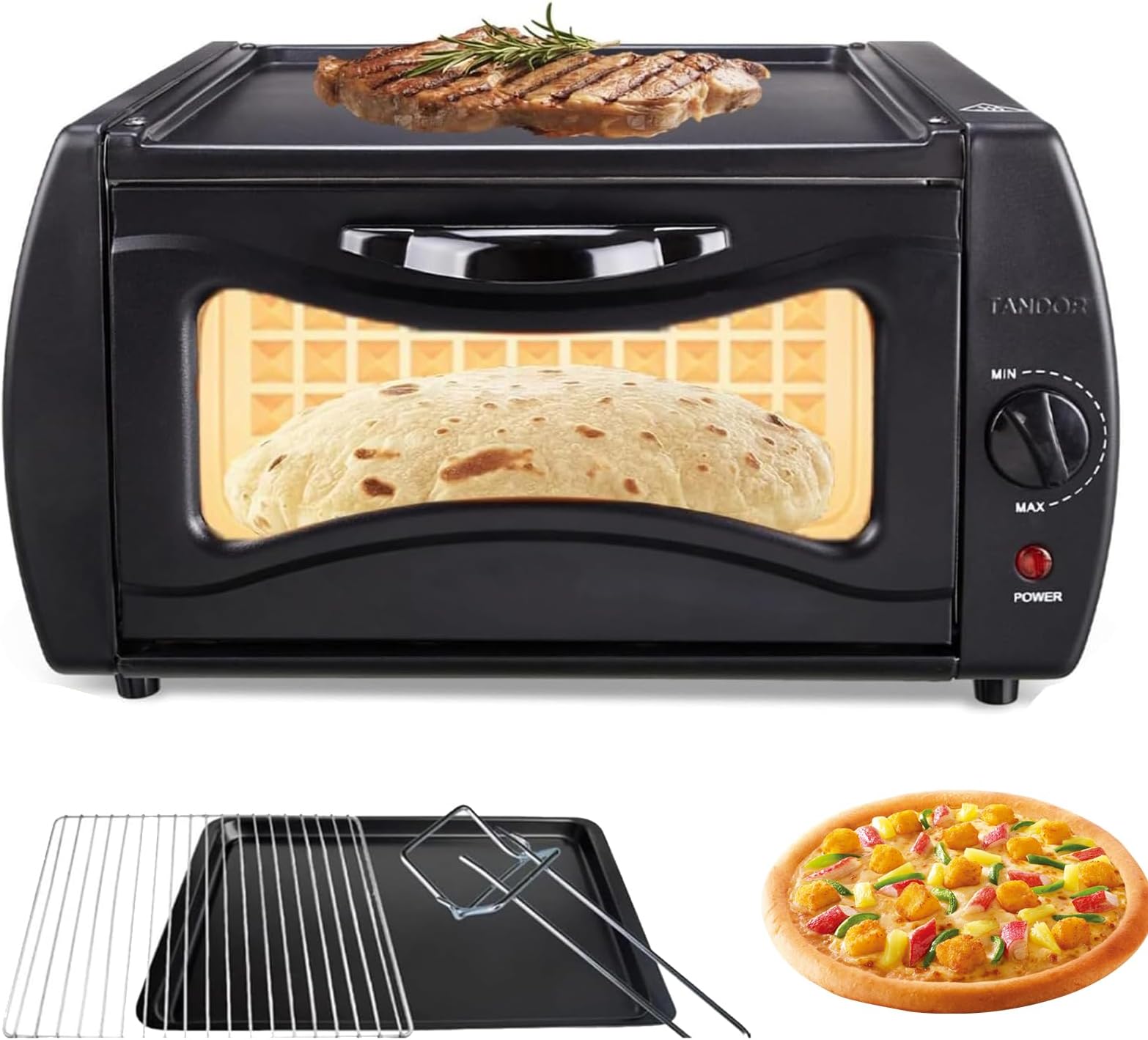 Electric Tandoor Oven and Pizza Maker with Adjustable Temperature, Includes Disk Clamp and Pizza Peel, Ideal for Chapati, Roti, Naan, Lahmacun, Manakish