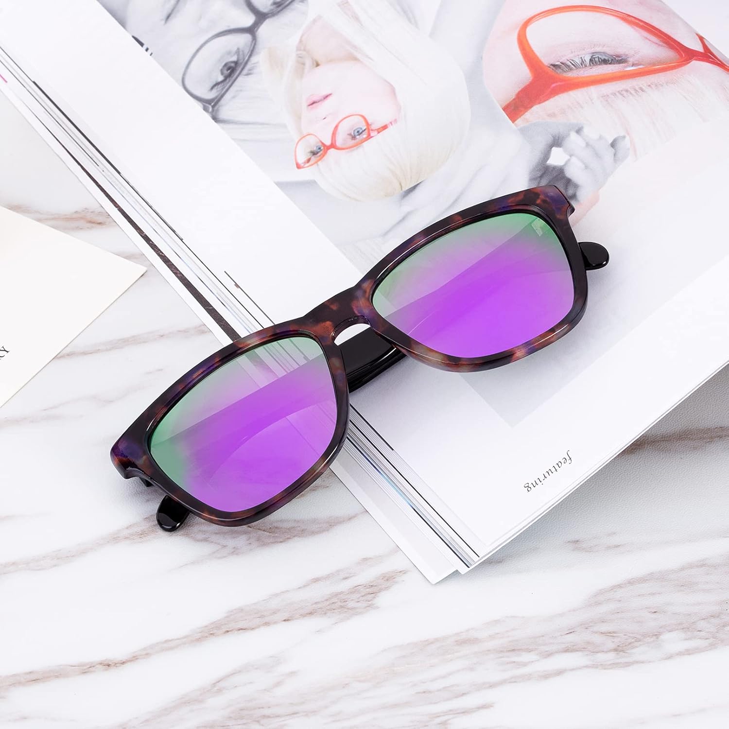 COLOSSEIN Sunglasses Womens,Classic Square Frame UV400 Mirrored Lens,Sunglasses Fit For Beach,Vacation,Driving - Image 4