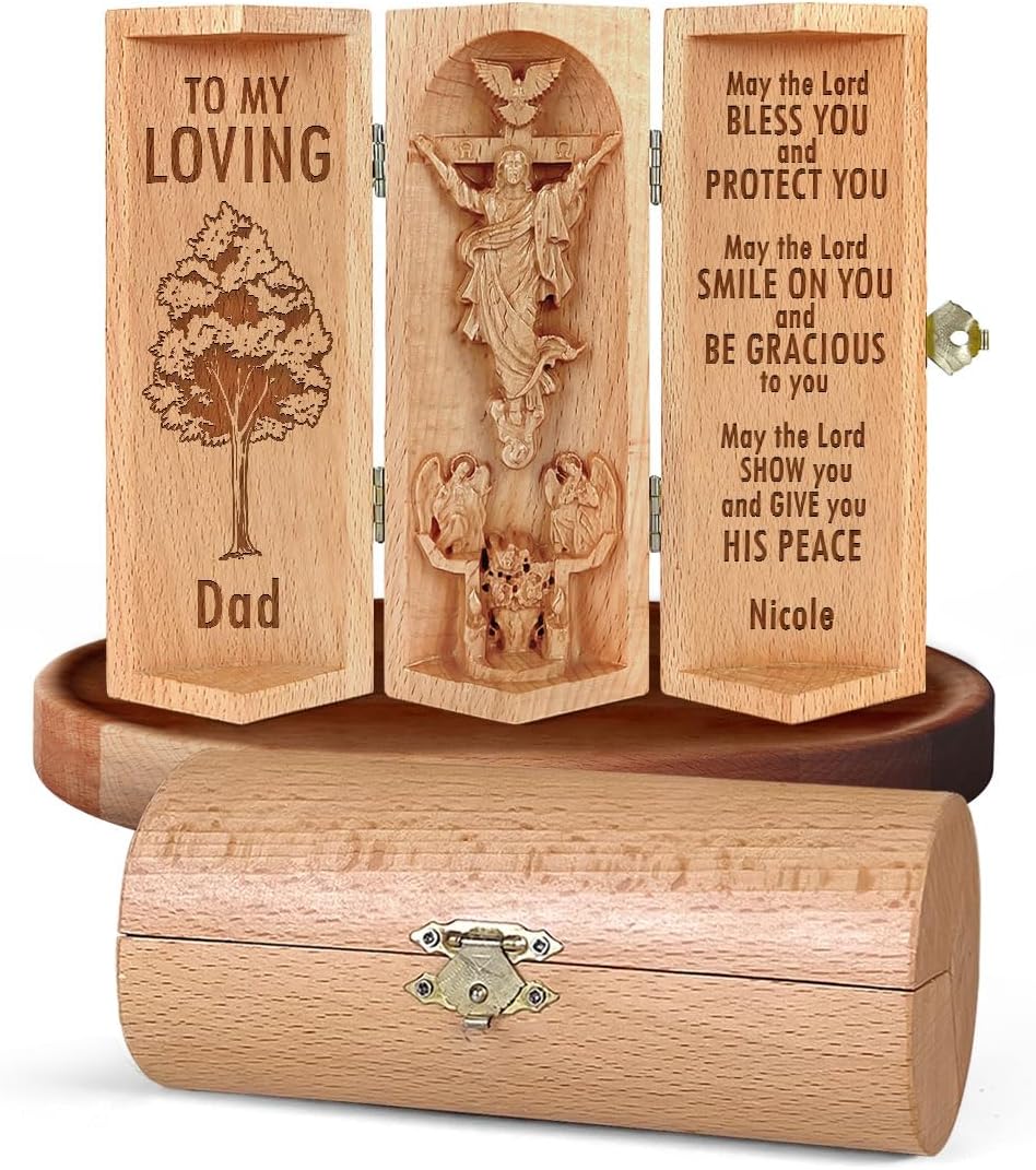 Personalized Wooden Sculpture, Christian Decor, Gifts for Loss of Mom, Dad, Family, Home Decor, Fathers Day - Openable Wooden Cylinder Sculpture (to My Loving Dad)
