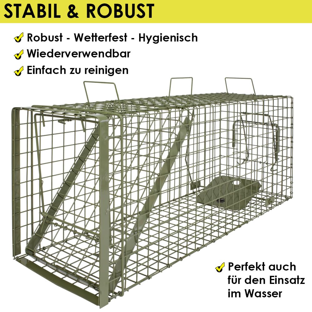 Petigi Lebendfalle Grün Drahtfalle Marder Lebend Wiesel Garten Kaninchen Abwehr Umsiedeln Falle Haus Zubehör Ratte Vertreiben Dachboden Rattenfalle 105 x 34 x 42 cm