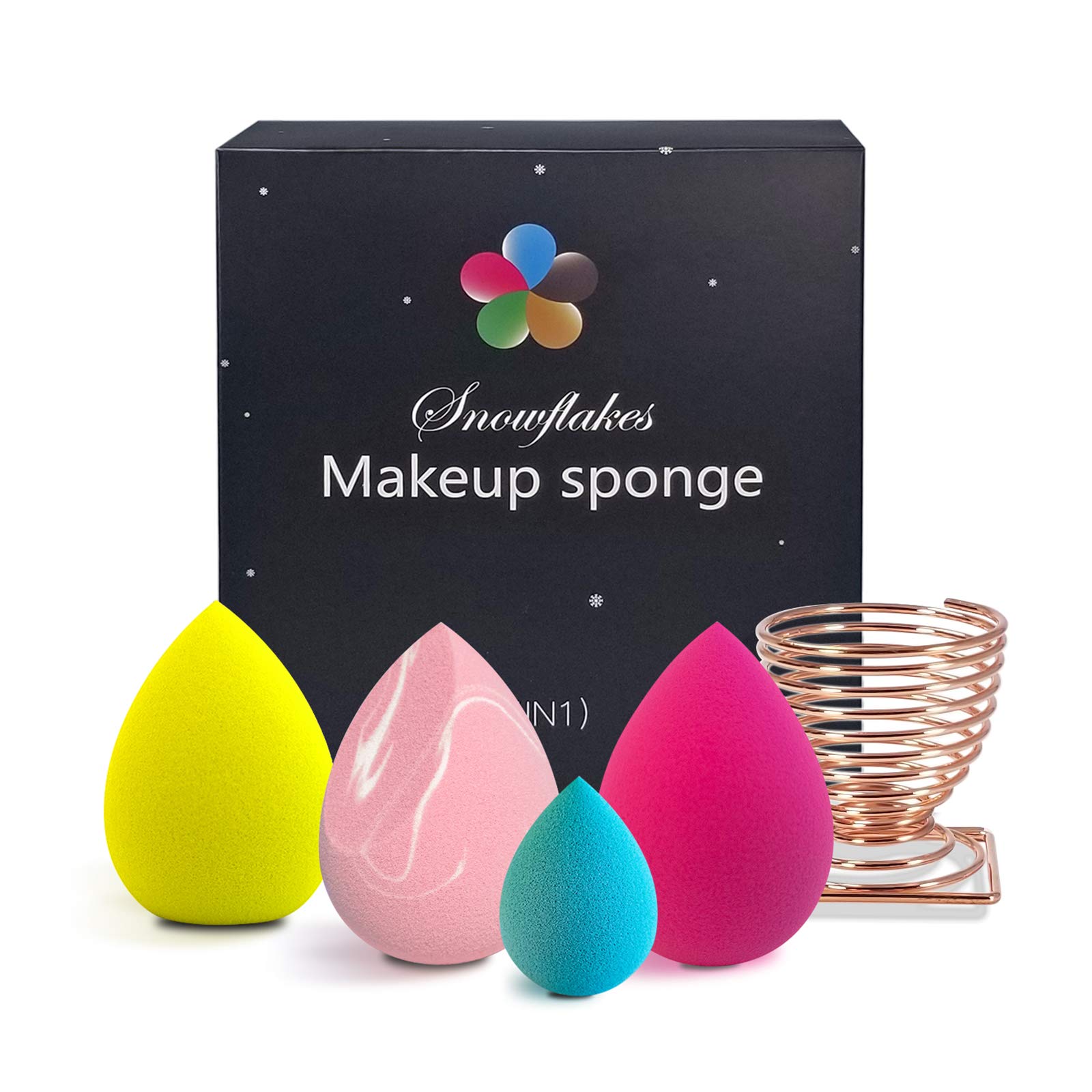Snowflake Big Makeup Sponge Blender pack with Holder-Latex Free， Tear Drop Shape Sponge Flawless Coverage of Powder, Cream, Liquid(Multi-Color)
