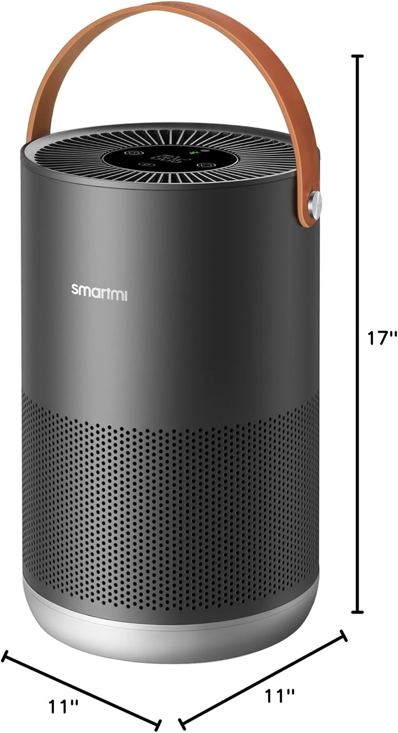 smartmi Air Purifiers for Home, Works with HomeKit Alexa, Smart Air Purifier with Handle, Auto Mode, 19db, 0.08 µm Particles Captured, P1 Dark Grey