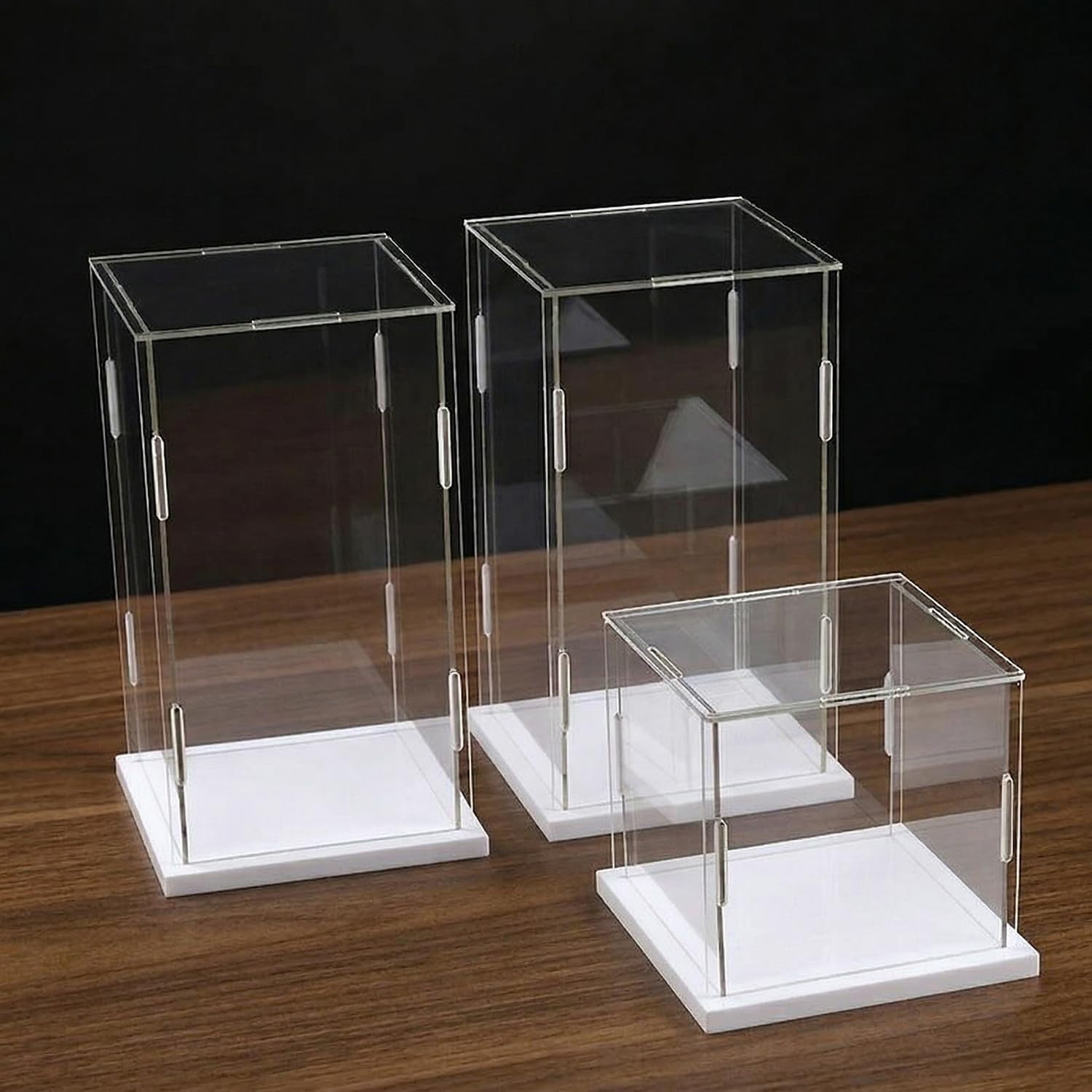 Clear Acrylic Display Case, Assemble Cube Display Box Stand with PVC Material White Base, Dustproof Protection Showcase for Collectibles Memorabilia Figurines (8*8*12inch;20*20*H30cm)