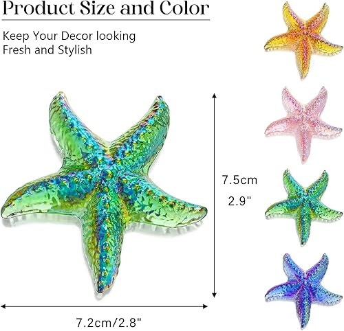 Miniatura 6 de H&D HYALINE & DORA Figura de cristal de estrella de mar verde hecha a mano de cristal de animales marinos, mini estrella de mar coleccionable adorno