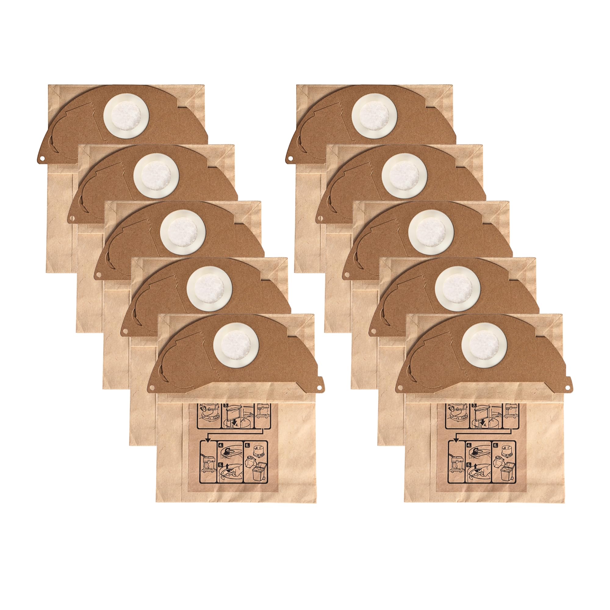 Finest-Filters Compatible with Karcher WD2 Vacuum Cleaners Paper Dust Bags (10 pack) for Wet Dry Vacuum - Dry use heavy duty paper vacuum bags