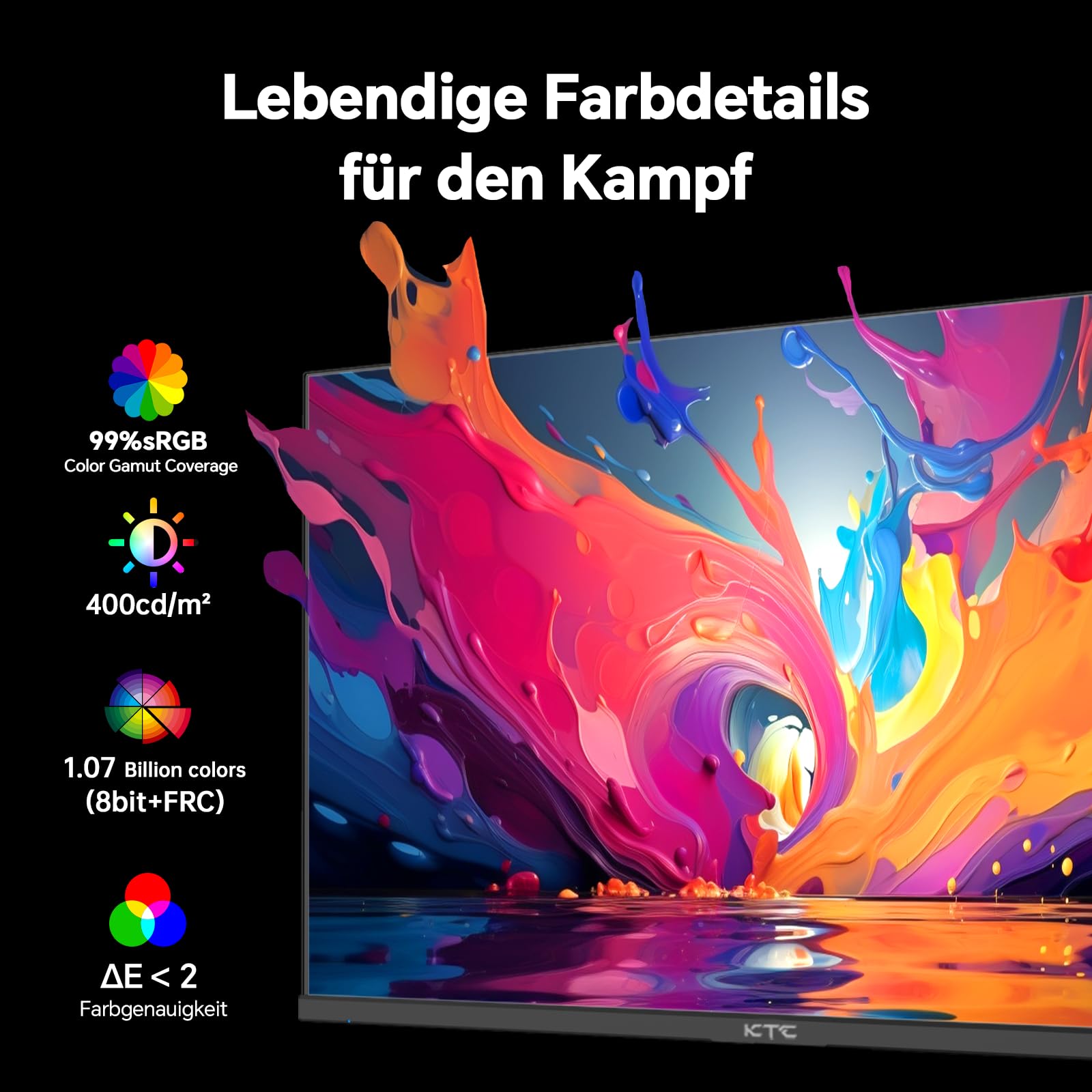 KTC Gaming Monitor 24 Zoll QHD 2K 180Hz Fast IPS 1ms HDR 400 Adaptive Sync 400 cd/m² VESA 100x100 mm
