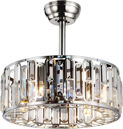 Ventilador de techo enjaulado con luces y control remoto, ventilador de araña de cristal moderno de 18 pulgadas, 3 velocidades, 4 temporizadores,