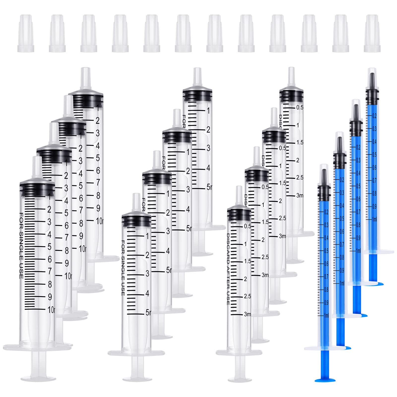 Plastic Syringes,16 Pack Measuring Syringe No Needle Syringe Reusable-1ml / 3ml / 5ml / 10ml-Syringes with Caps for Scientific Labs Measurement,Measuring,Dispensing,Watering,Lip Gloss