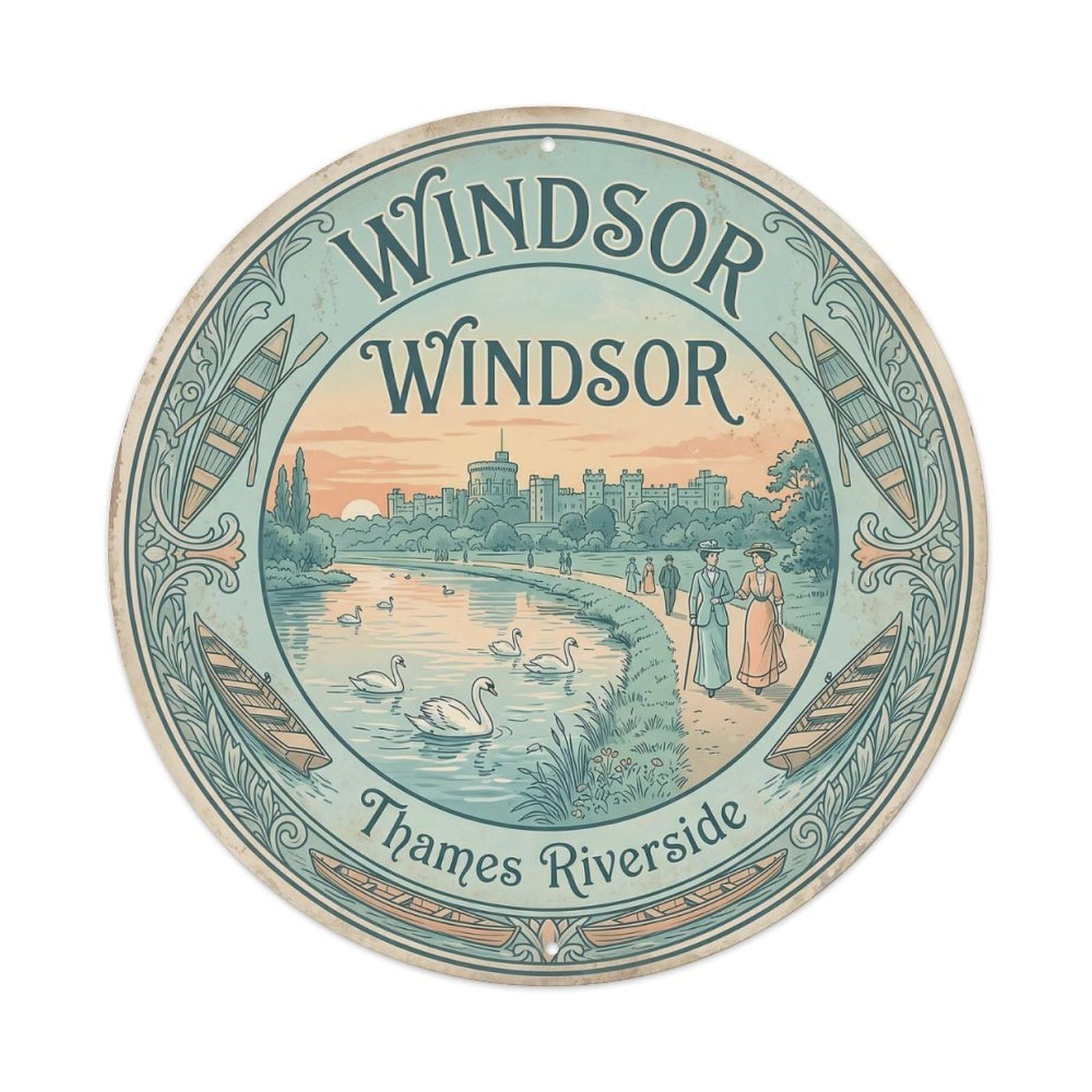 Vintage Travel Windsor Thames Riverside Metal Tin Sign