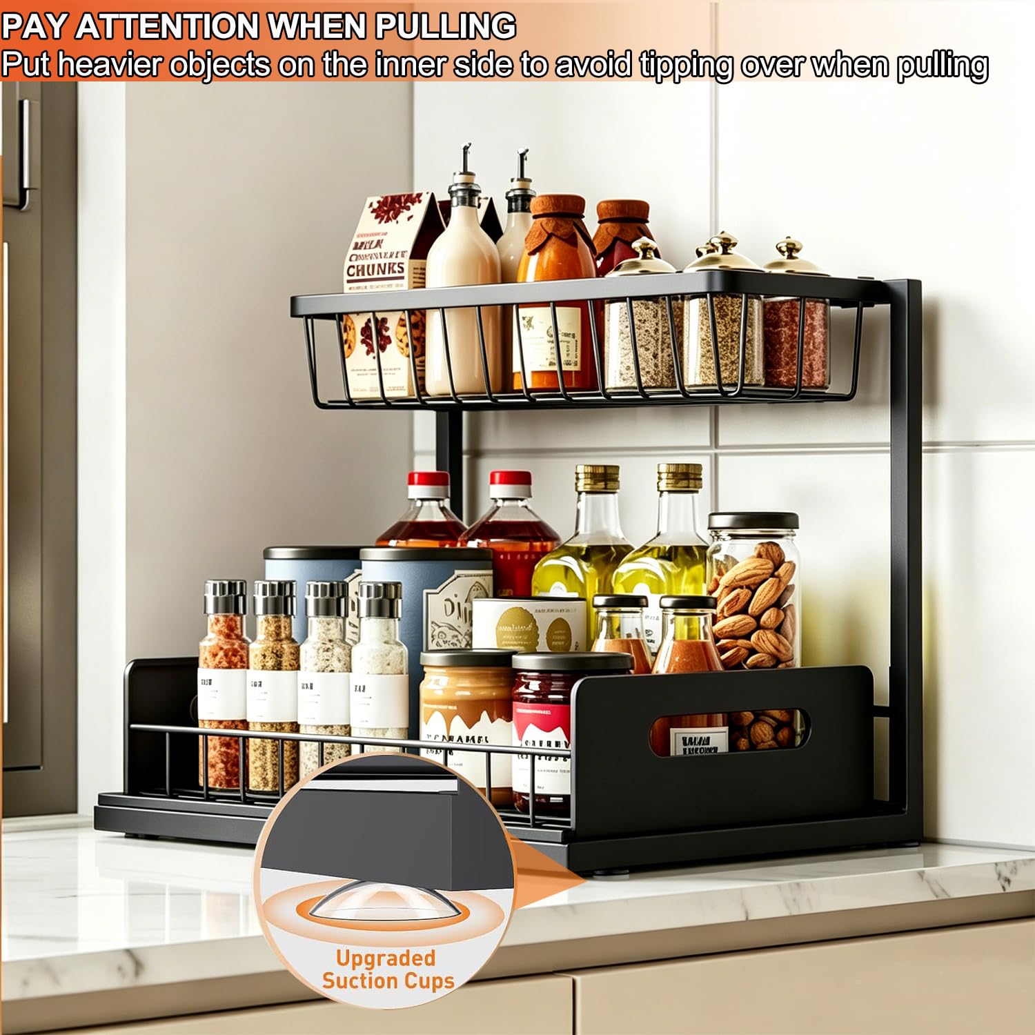 devesanter Unter Waschbecken Regal,2 Etagen Küche Schrank Organizer,Metal Herausgleiten Ausziehbares Lagerregal,für Küche, Badezimmer, Speisekammer, Schrank(Schwarz