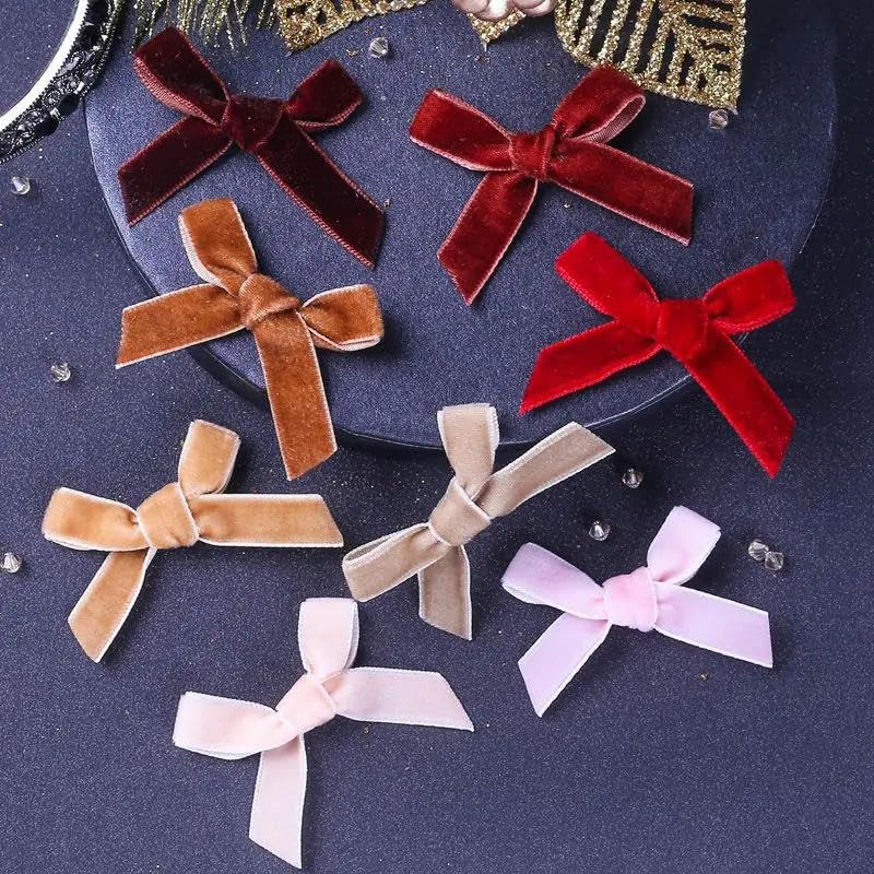 Zestaw wstążek aksamitnych, DIY ręcznie robione akcesoria dekoracyjne wstążka mała kokarda kostium skarpetka kokarda stała kokarda z aksamitnej wstążki (różowa, 20 szt.)(Colour Mixture,20 pcs)