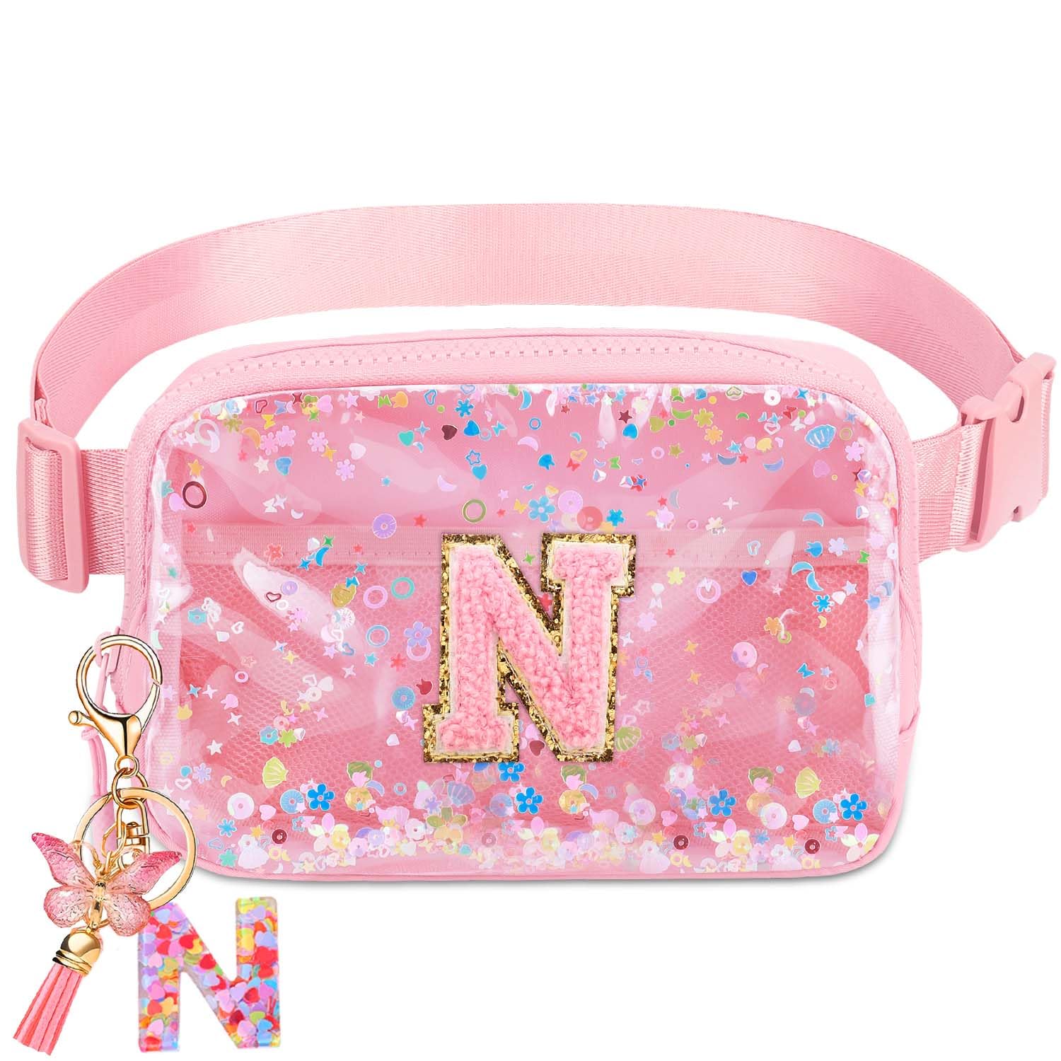 Initial Fanny Pack for Girls - Belt Bag for Teens Kid Teen Girl Kid Birthday Gift Pink N