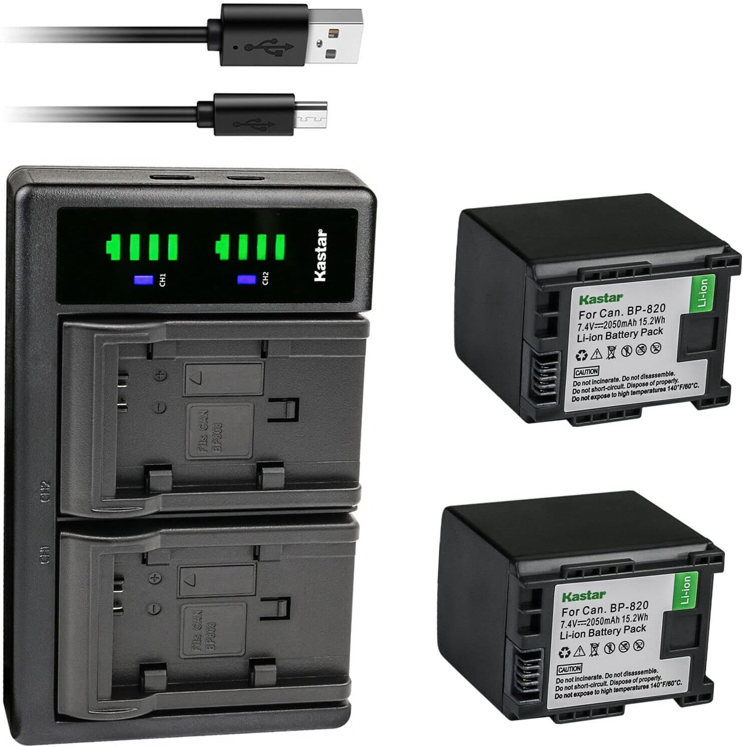 Kastar 3-Pack BP-820 Battery and LTD2 USB Charger Compatible with Canon XA60, Canon XA65, Canon XA70, Canon XA75, Canon VIXIA HF G70 Camera