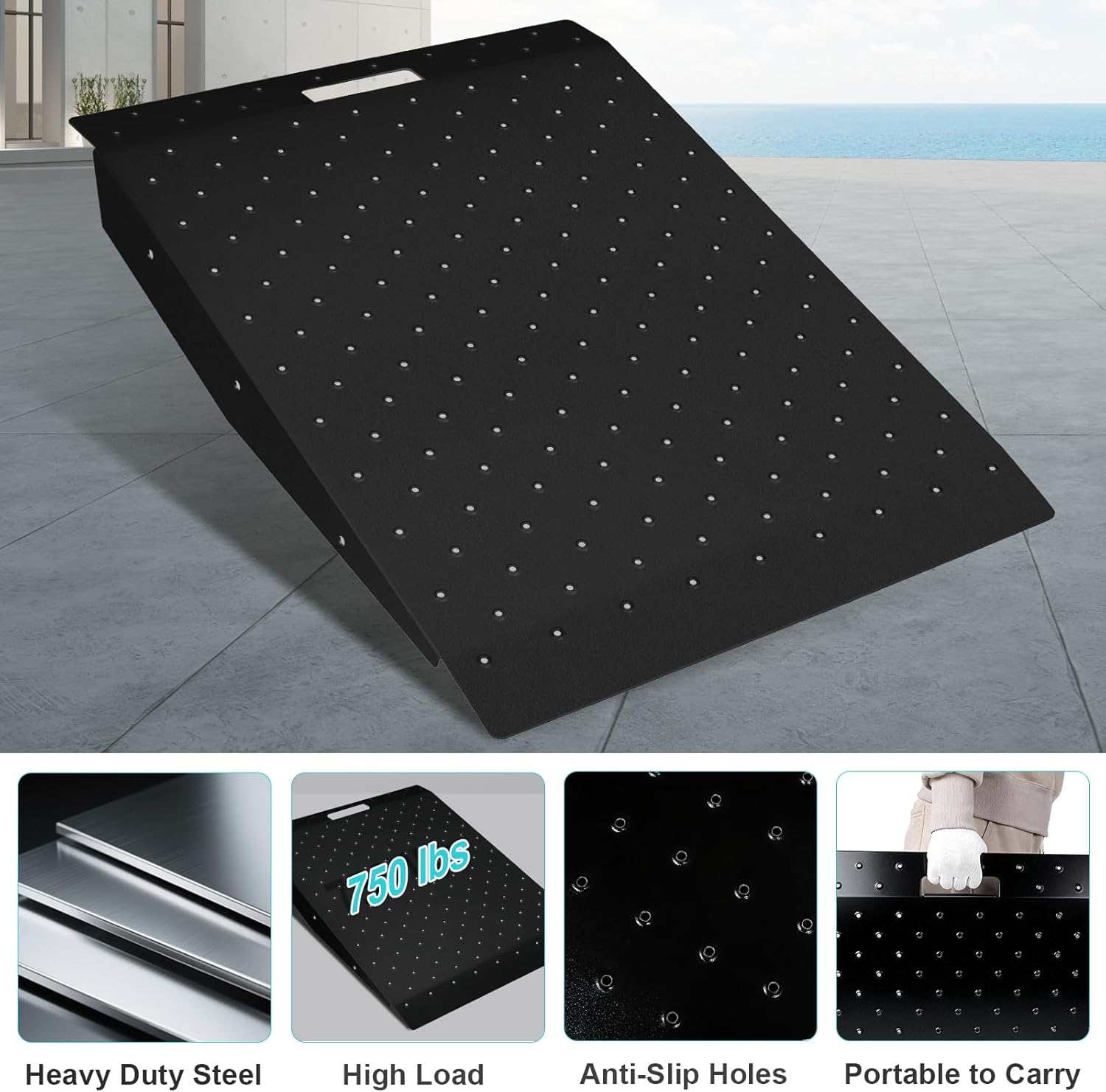 Heavy-Duty Shed Ramp for Riding Mower, 1500 lbs Capacity, Loading Ramp for Sheds, Garages, Wheelchairs, Barns ATV, Lawnmower, Sturdy Anti-Slip Punch Plate Ramps-2PCS-Black