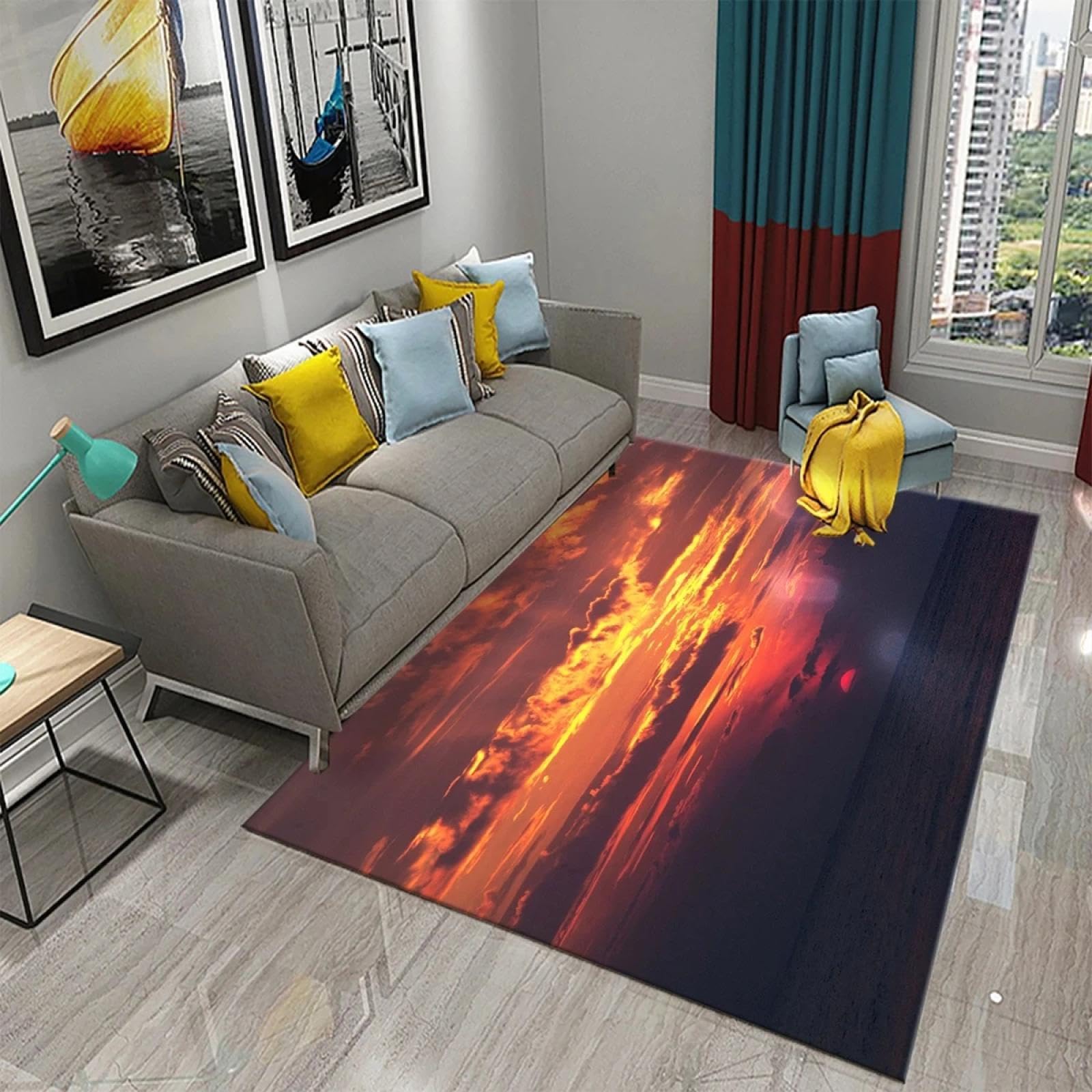 Tapis de sol pour salon paysage de coucher de soleil et grand tapis de chambre à coucher 100x140