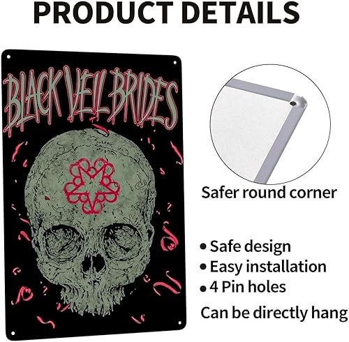 Miniatura 3 de CASOWAT Black Rock Veil Brides Band Metal Tin Sign Pintura de hierro para el hogar, bar, cafetería, dormitorio, póster decorativo de 8 x 12 pulgadas