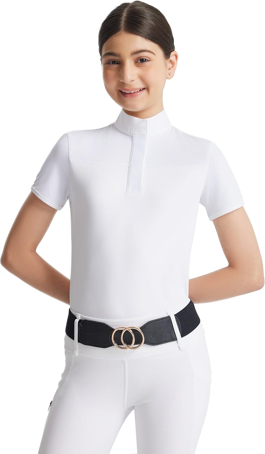 FitsT4 Sports Girls Equestrian Show Shirts Short Sleeve Horse Riding Shirt Button Up Performance Shirt Rider Top - Image 2