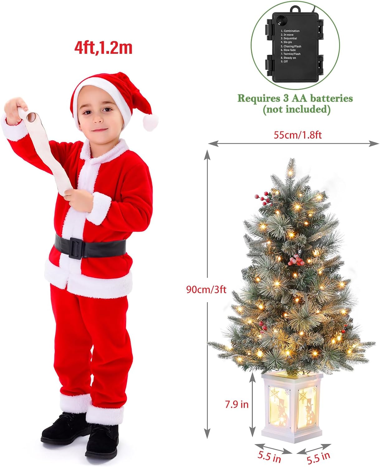garveehome 3ft prelit christmas tree with 78 warm lights & red berry, artificial xmas trees with snowman light box base, for home, office, fireside christmas decoration, set of 2 3ft 3ft-snowman base-2pcs