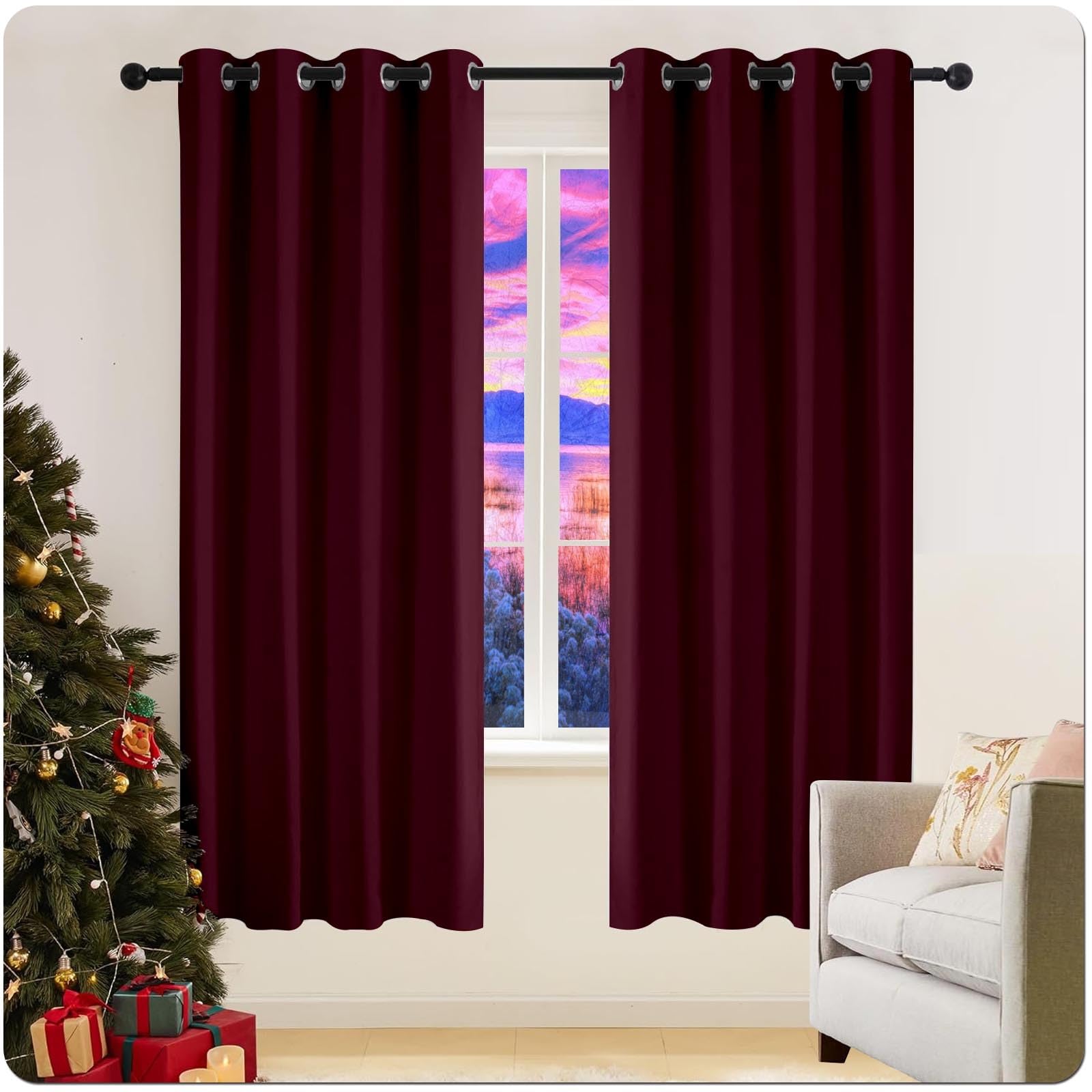 Rideau occultant rouge bordeaux 270x250 cm isolant thermique et phonique