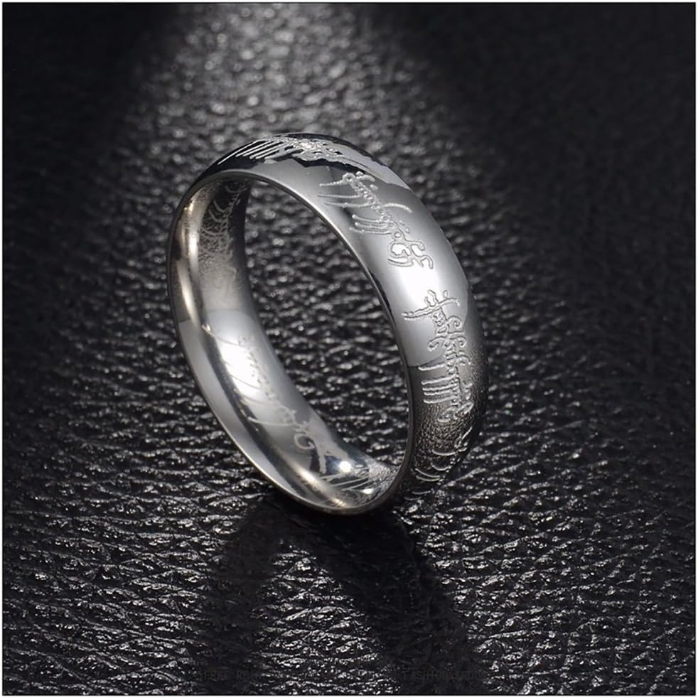 Engraved Gold Wedding Band for Men by Ginger Lyne | 6mm Stainless Steel Wedding Ring for Women | Elegant Eternity Style Fashion Jewelry Gift Idea for Couples