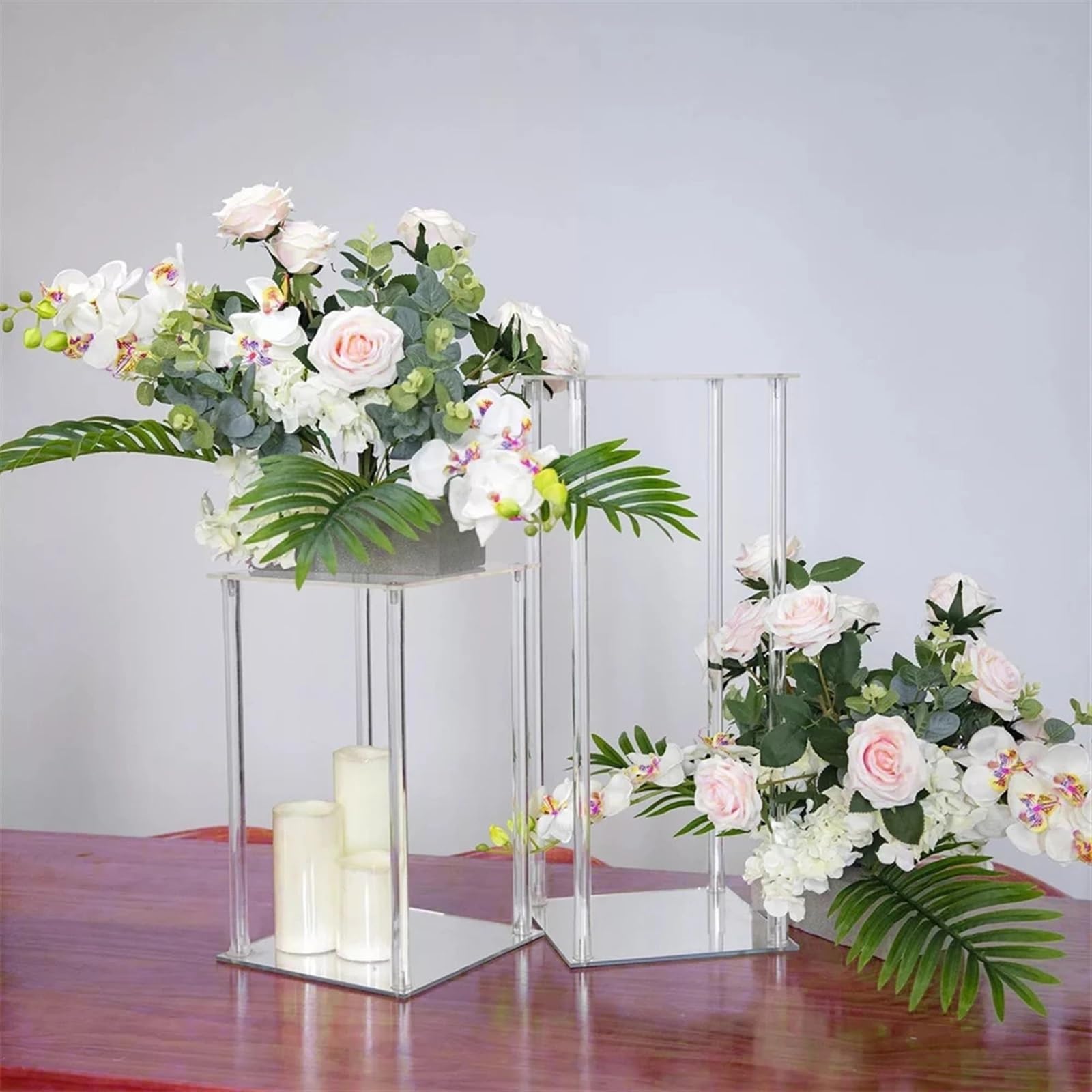 Soporte cuadrado transparente de acrílico para flores, centros de mesa de boda, decoración de fiesta de cumpleaños, mesa de postre (20 cm)