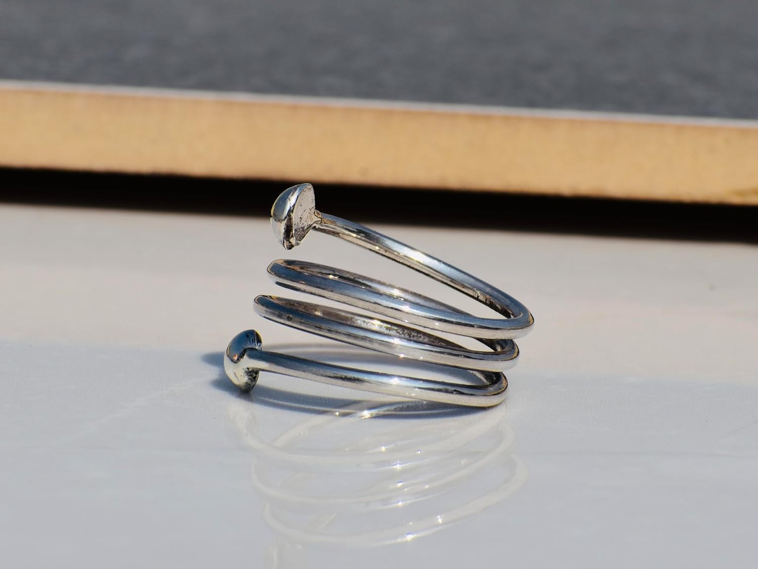 Spiral Wire Ring Pure 925 Silver Bypass Ball Ring Adjustable Sterling Silver Spring Statement Ring for Bold Stylish Look