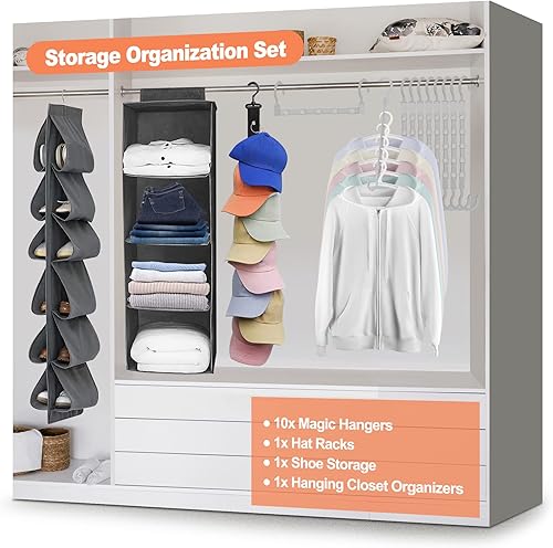 Juego de ahorro de espacio para armario 10 ganchos mágicos para ropa 1 soporte para zapatos colgantes 1 organizador colgante de armario de 4