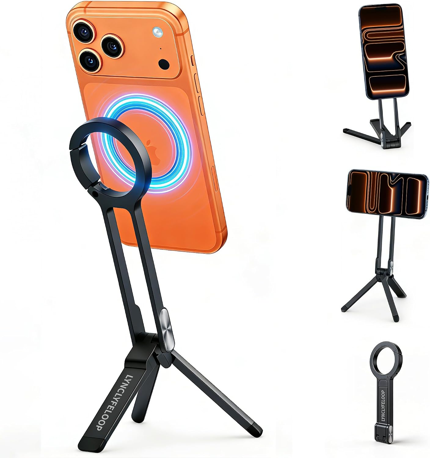 Smartphone Mounts,Magnetic Phone Tripod Stand, Aluminium Smartphone Mini Tripod Pocket Cell Phone Stand Strong Magnet Quick Mount Compatible with iPhone 17 16 15 14 13 12 Series, Black