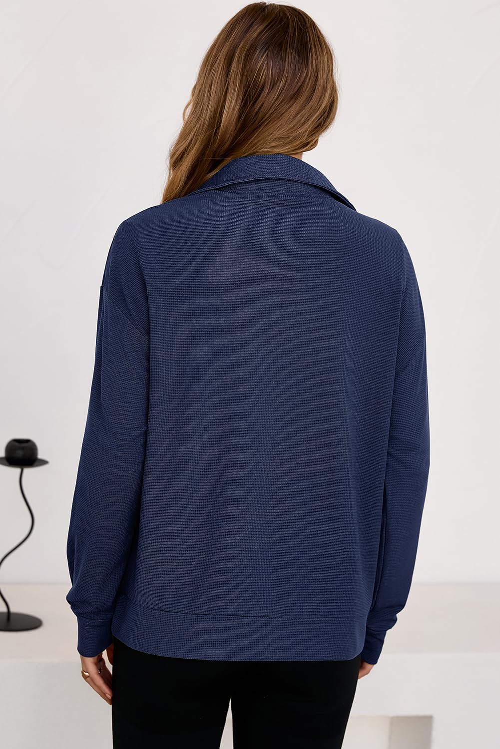 Dokotoo Womens Sweatshirt Waffle Knit Long Sleeve Lapel Half Zip Up Casual Lightweight Soft Sweatshirts Loose Pullover Tops - Image 3