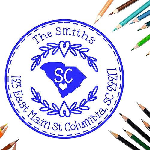 Miniatura 56 de Round State Love - Sello de dirección de devolución para Texas, uso con almohadilla de sello, mango de madera, sello de dirección de Texas