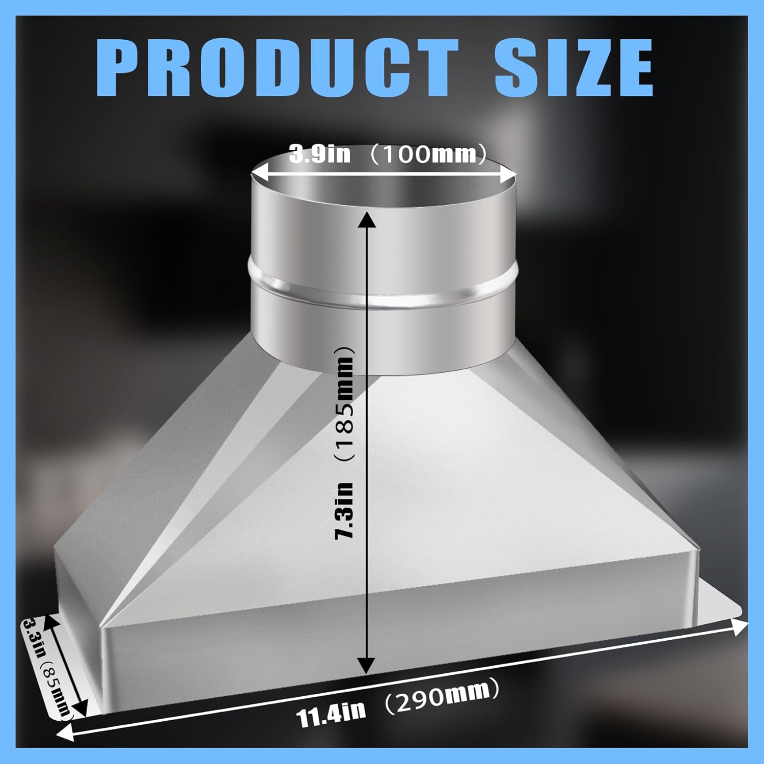 4" Dia x 3-1/4" x 10" L microwave vent kit, Rectangular to Round Duct Galvanized Steel Transition for Connecting Duct Fittings-Includes gloves and tape