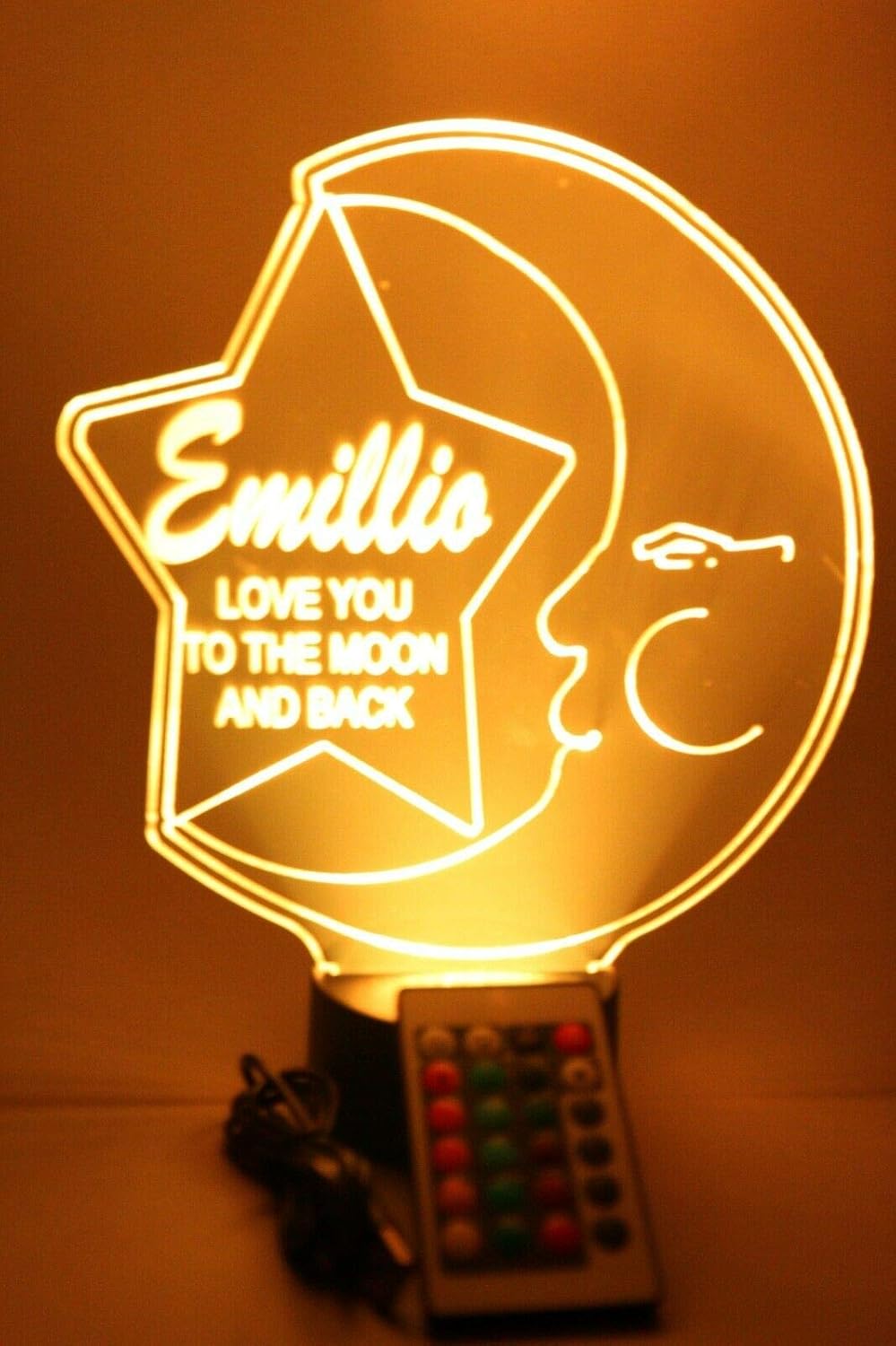 Moon and Star Light Up Lamp LED Personalized Love You to The Moon and Back Night Light Engraved Table Lamp - It's Wow, with Remote, 16 Colors, Dimmer, Free Engraved, Great Gift