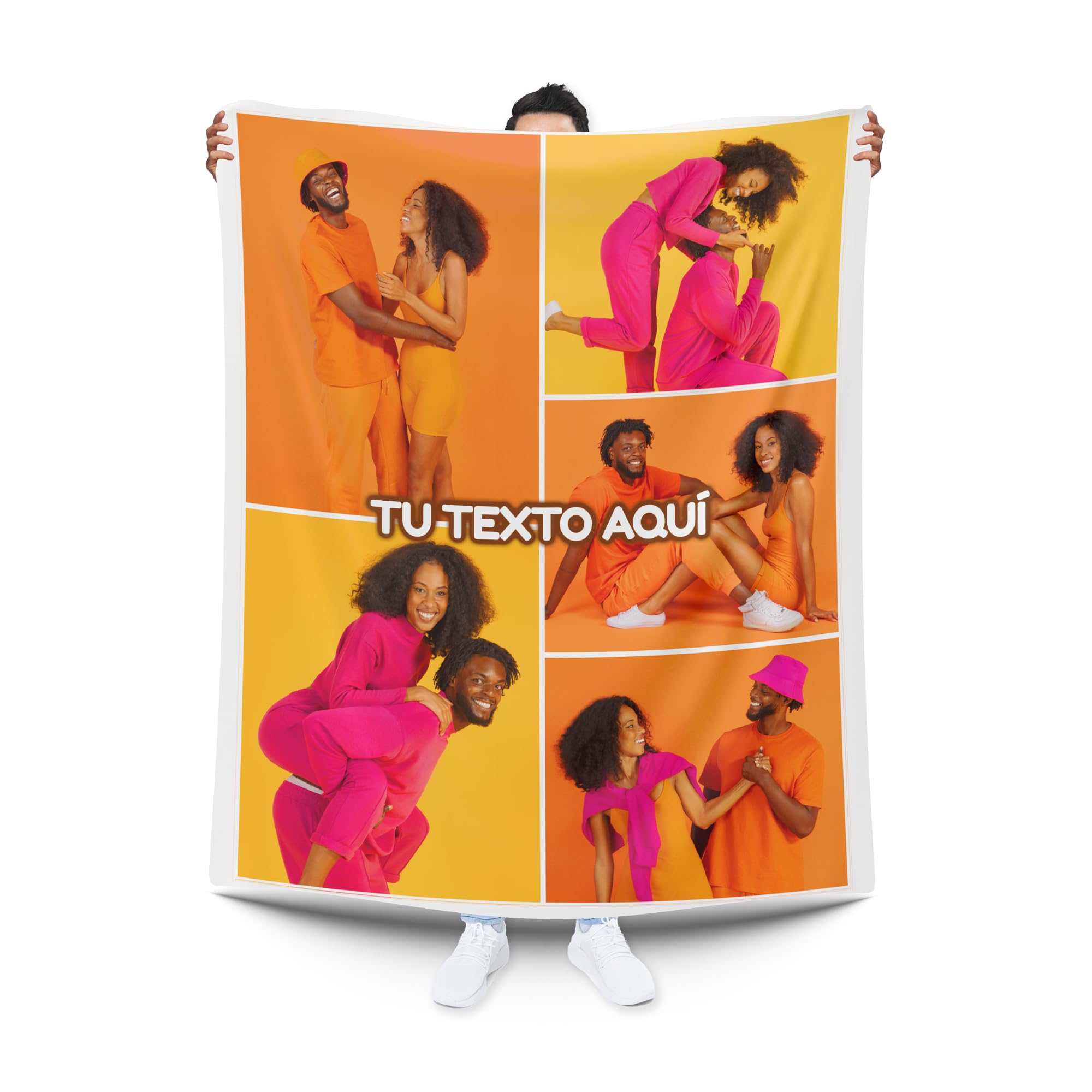 Pla Pla Pla Manta Personalizada con Collage de Fotos. Manta con Fotos y Texto. Manta sofá, Manta Cama, Manta Picnic. Regalo Personalizado. Varios tamaños(4 Fotos)