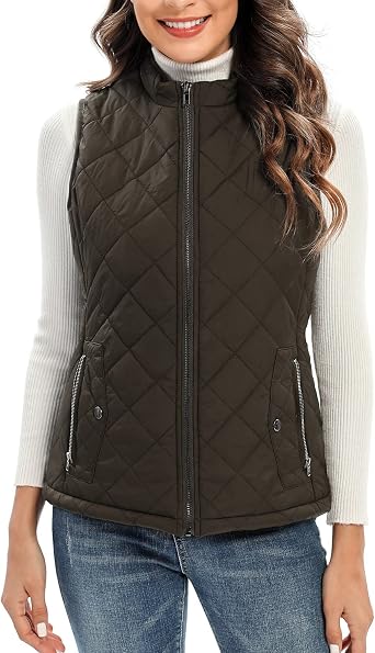 Xeoxarel Womens Quilted Vest with 4 Pockets,Lightweight Puffer Gilet | Sleeveless Outerwear for Travel Hiking Daily Wear,Stand Collar Zip-Up,Flattering Fit layering vest for Fall Winter Spring
