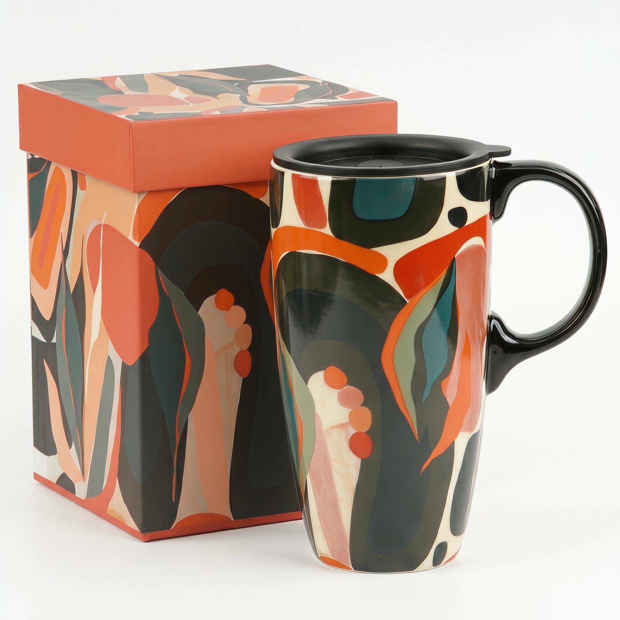 Taza de cerámica de café Latte taza de té con tapa 17 oz. Naranja