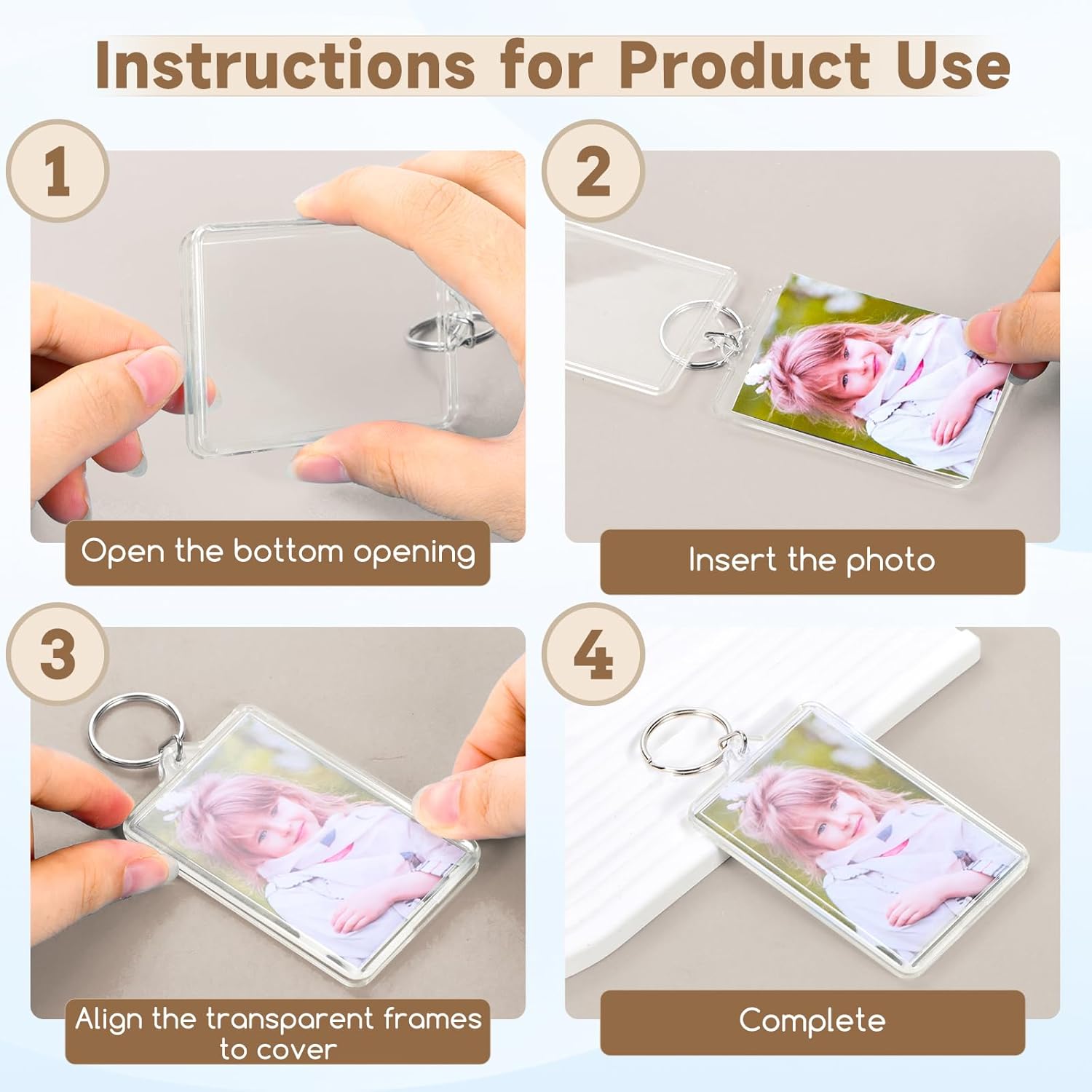 50 Pcs Acrylic Photo Keychain Bulk, Clear Photo Keyrings for Zink Photo Paper 2x3 inch, Shatterproof Acrylic Keychains with Split Rings, DIY Custom Keyring Frames for Gifts, Parties & Crafts