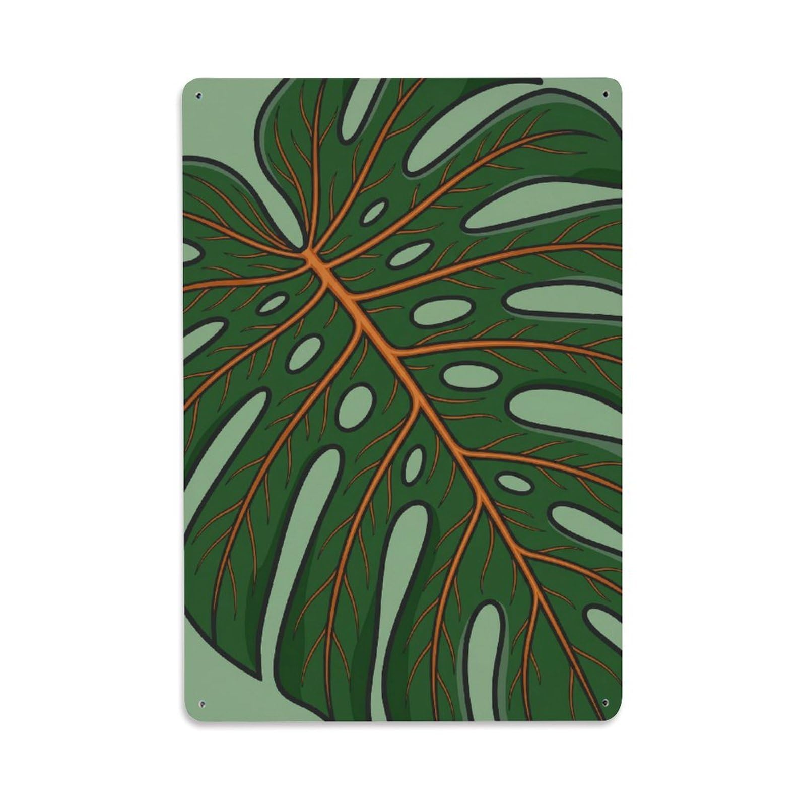 Bohemian Abstract Green Leaf Closeup Metal Tin Sign Plaque Wall Decor for Cafe, Club Bar, Office, Home Garden Metal Poster 8x12Inch
