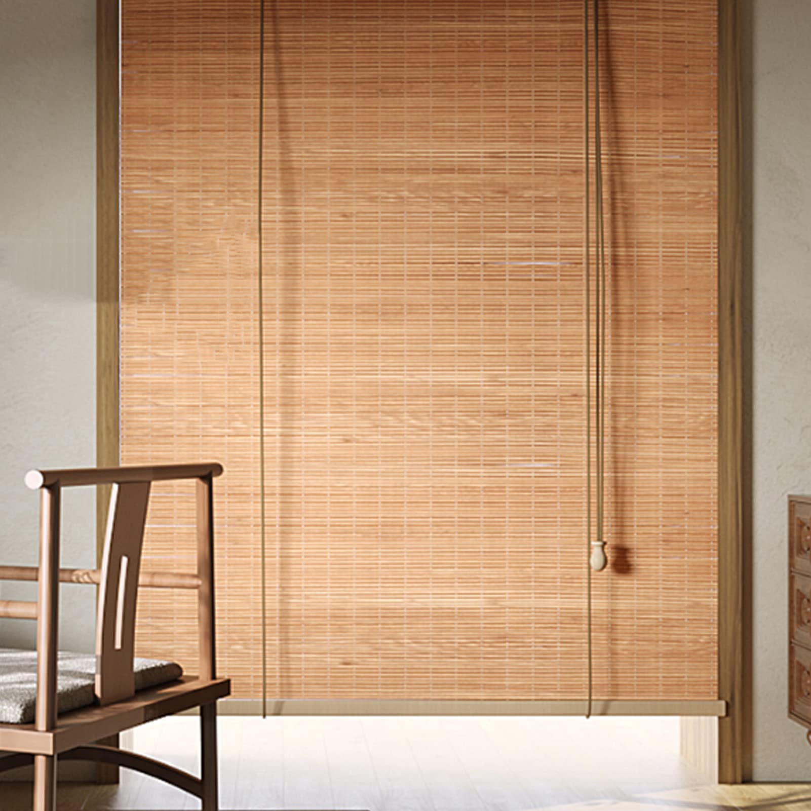 RICOLUS Store Enrouleur en Bambou,Rétro Store Romain Rideau Fenetre Bois Occultant Protection Solaire Enrouleur à Traction latérale Respirant écologique pour Salon Balcon Salon Thé (80x200cm)