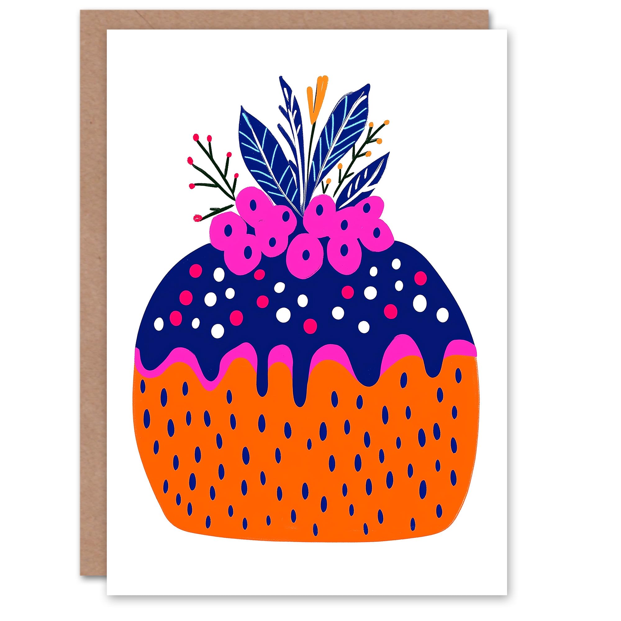 Wee Blue Coo Greeting Card Cake Pudding Orange Pink Blue Vibrant Pop Art Blank For Him Or Her Art Xmas Christmas Card