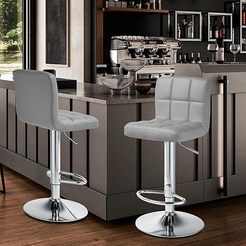 Miniatura 2 de MoNiBloom Taburetes de bar giratorios ajustables de piel sintética modernos con reposapiés y respaldo, taburetes de bar de cocina sin brazos, juego
