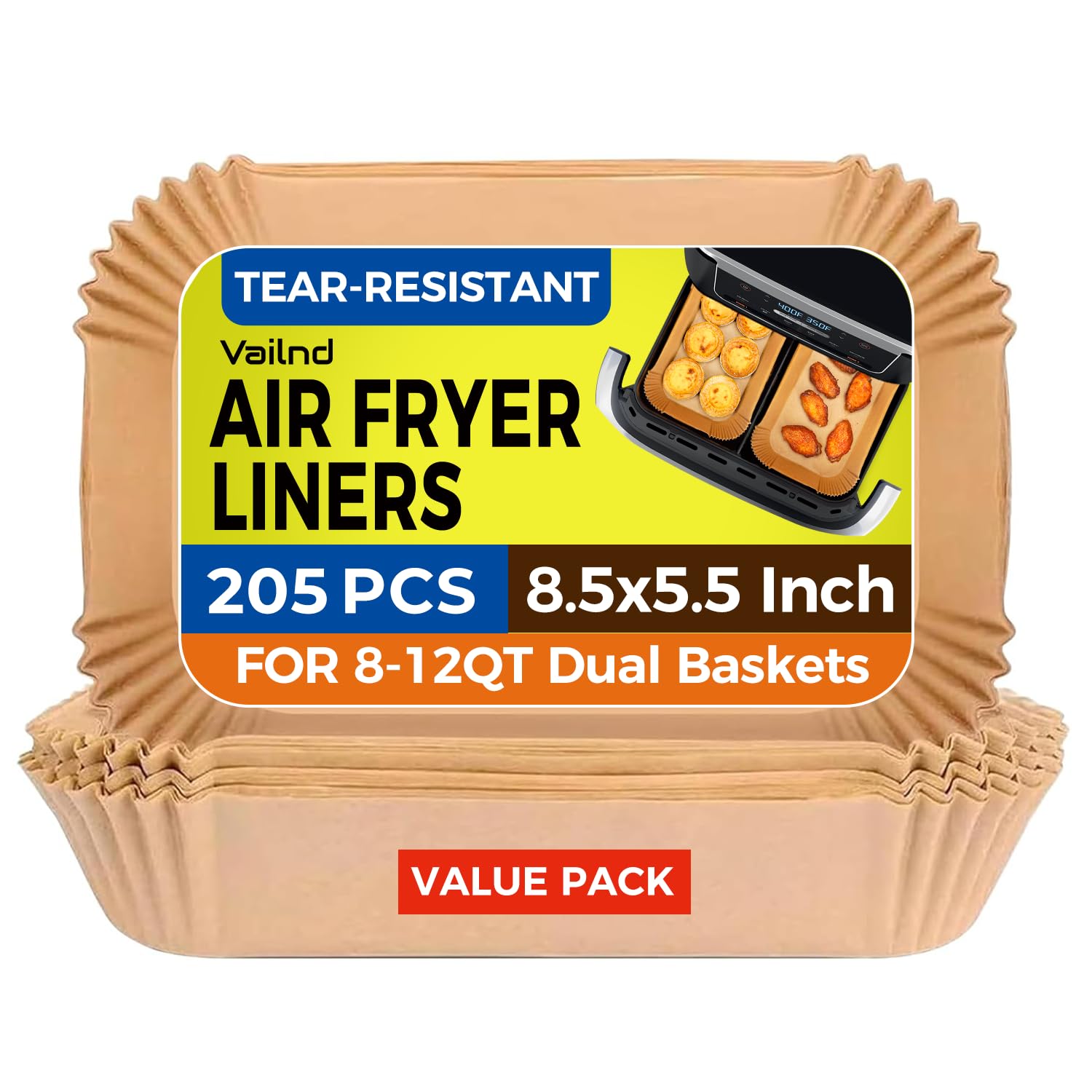 Air Fryer Paper Liners, 205 PCS 8.5" Rectangle Parchment Paper for 8-12 QT
