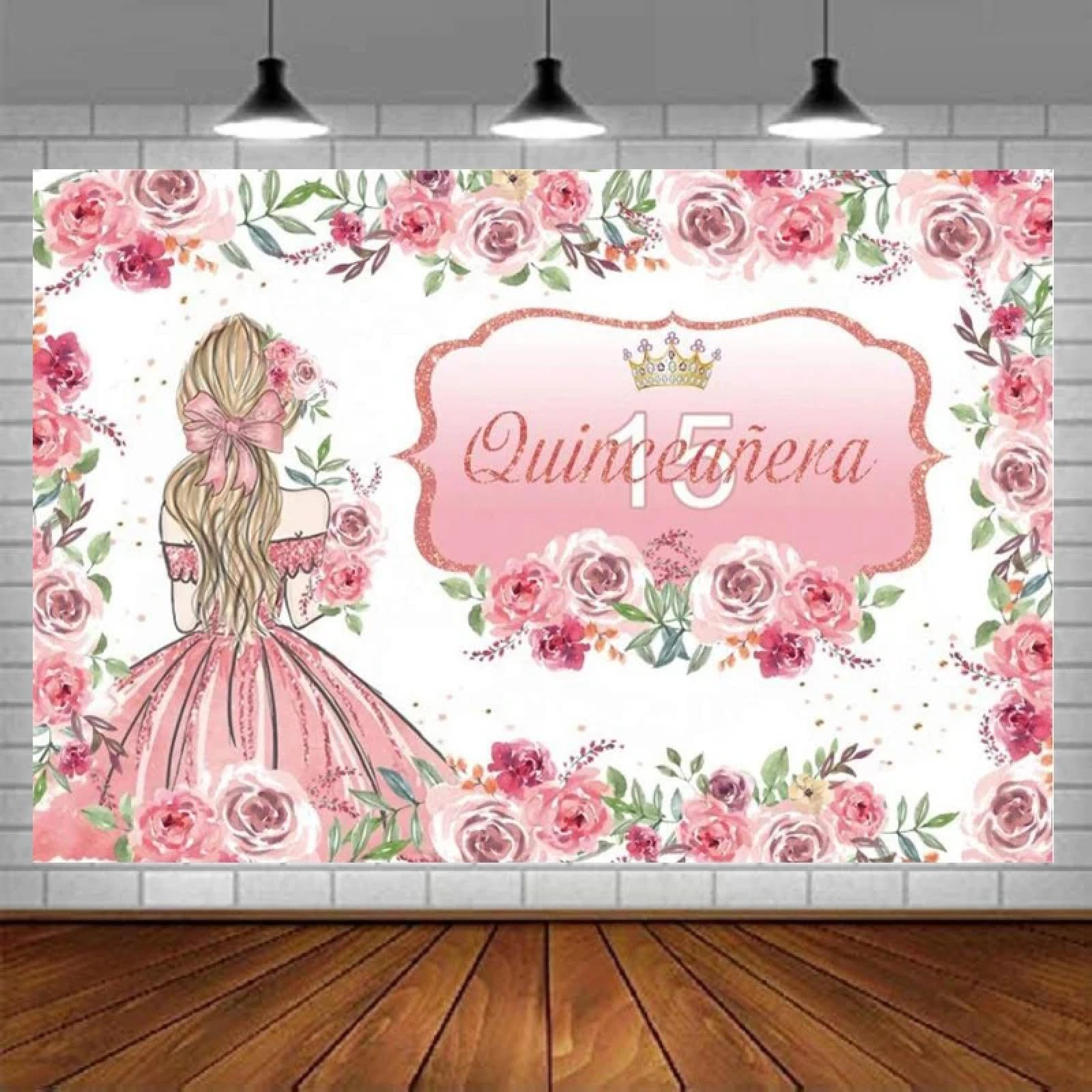 Fotografie Hintergrund Prinzessin Rose Krone Foto Hintergrund 15. erwachsenes mädchen Geburtstag Party Banner Dekoration Kuchen Smash