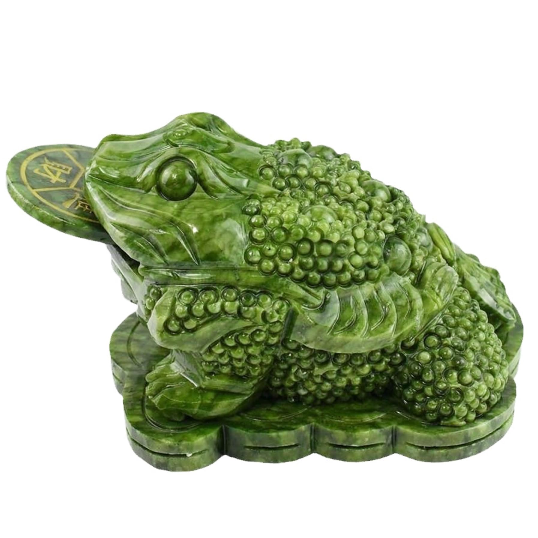 Uanqfegy Chinese Jade Toad Money Frog Statue with Coin – Feng Shui Frog for Wealth Good Luck Home Office Decor