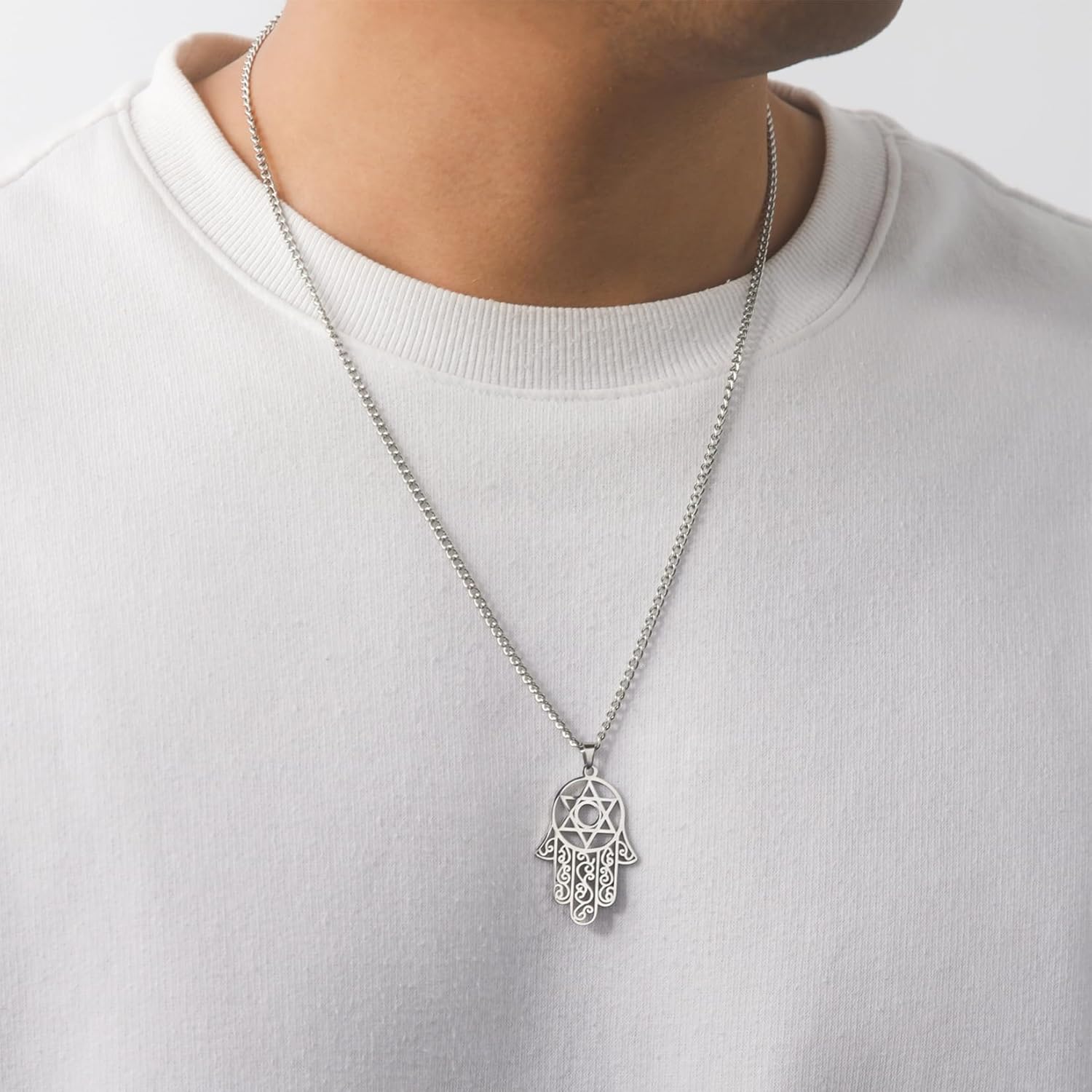 EUEAVAN Hamsa Hand of Fatima Hexagram Necklace Star of David Evil Eye Pendant Jewish Female Protection Amulet Symbol Jewelry Women Men - Image 2