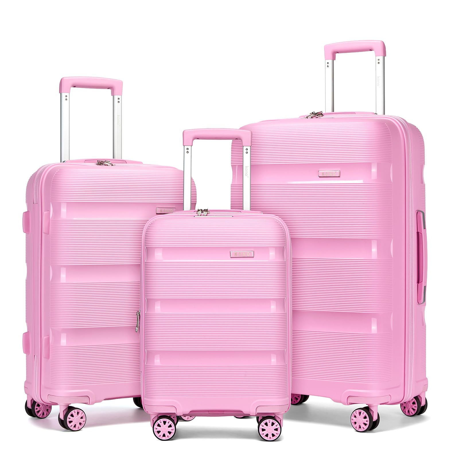 Kono 3 Piece Luggage Set, 20/24/28 Inch Suitcases with TSA Lock, Pink
