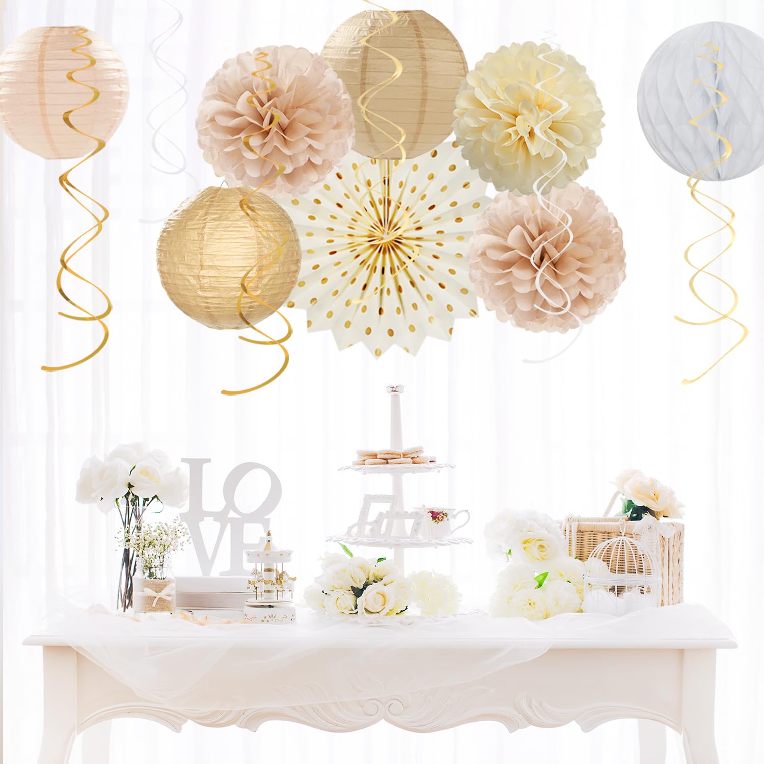 Geburtstagsdeko-Set In Salbeigrün & Rosa – 21-teiliges Party-Set Mit Banner, Papierlaternen & Pompons | Boho-Stil Für Mottoparty